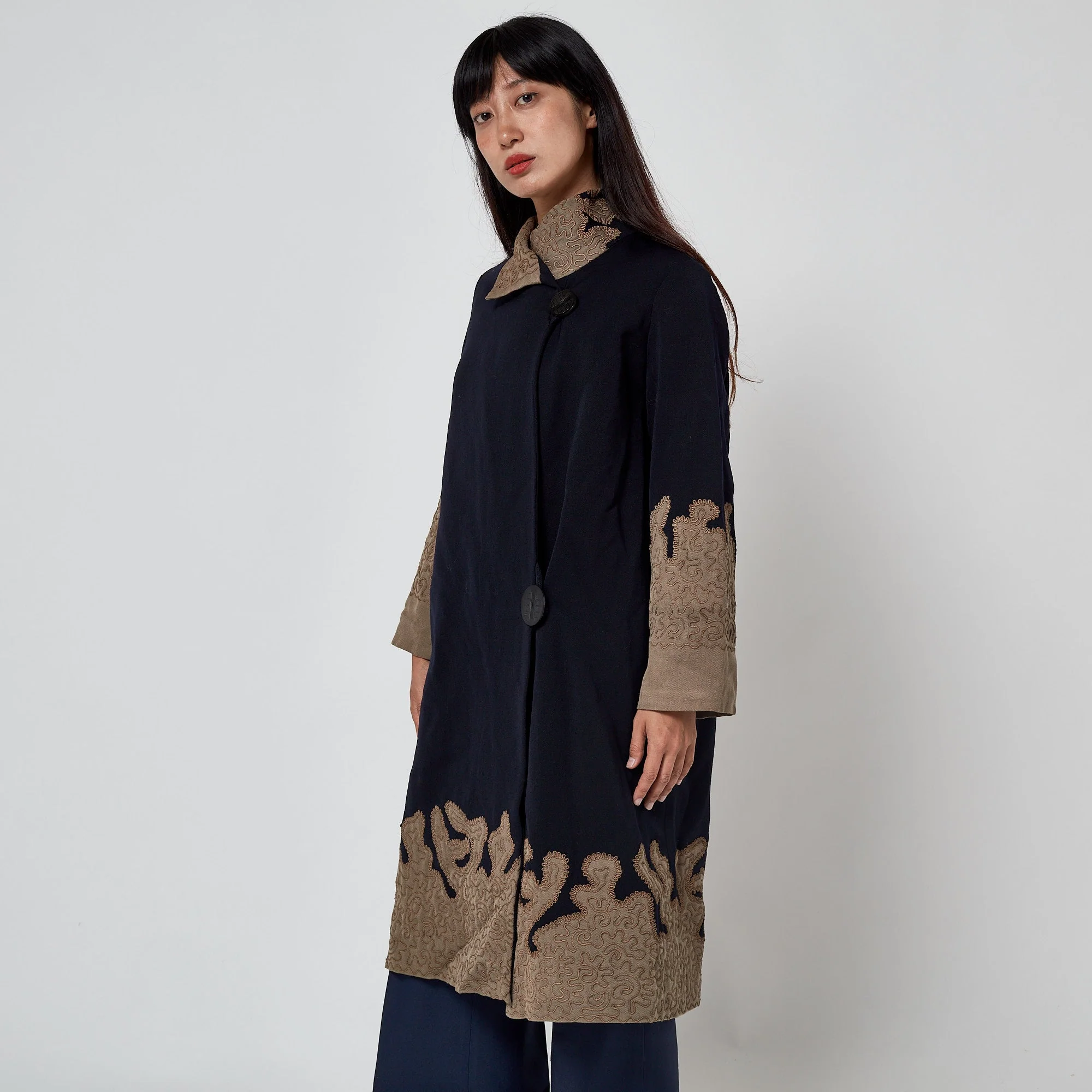 1920s Navy and Khaki Flapper Coat with Soutache Work - Image 6