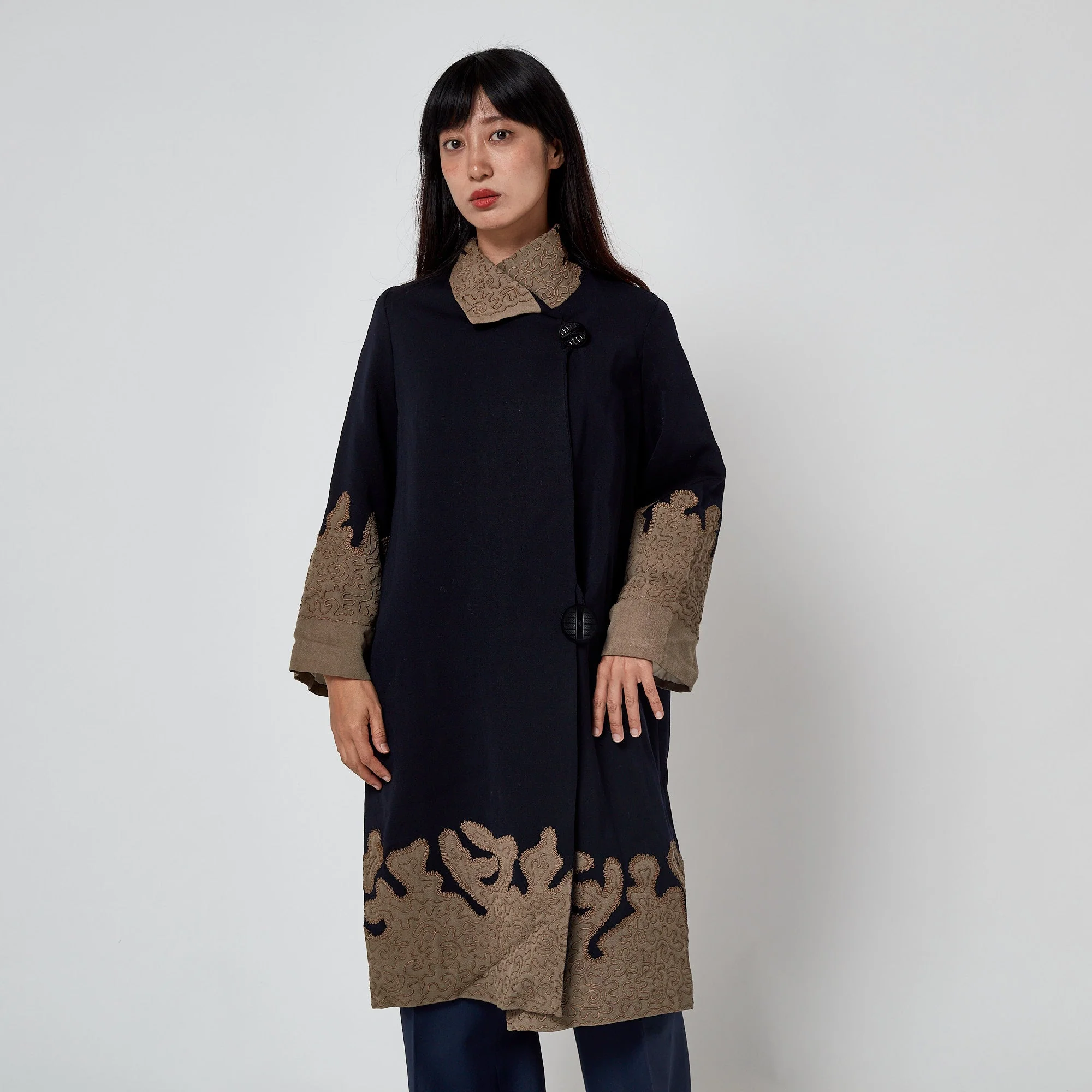 1920s Navy and Khaki Flapper Coat with Soutache Work - Image 8