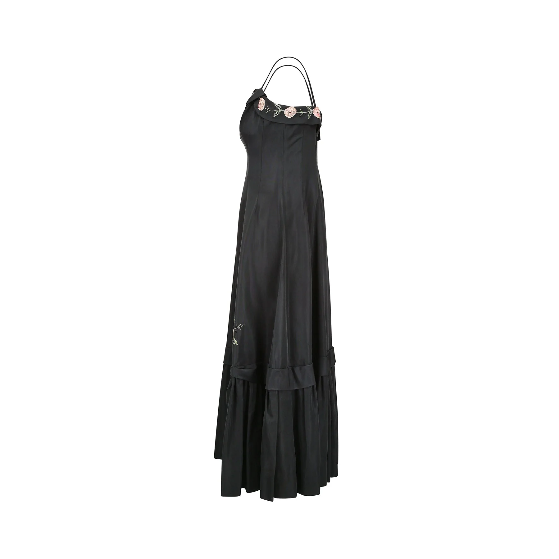 1950s Blanes Black Taffeta Rose Applique Dress - Image 13