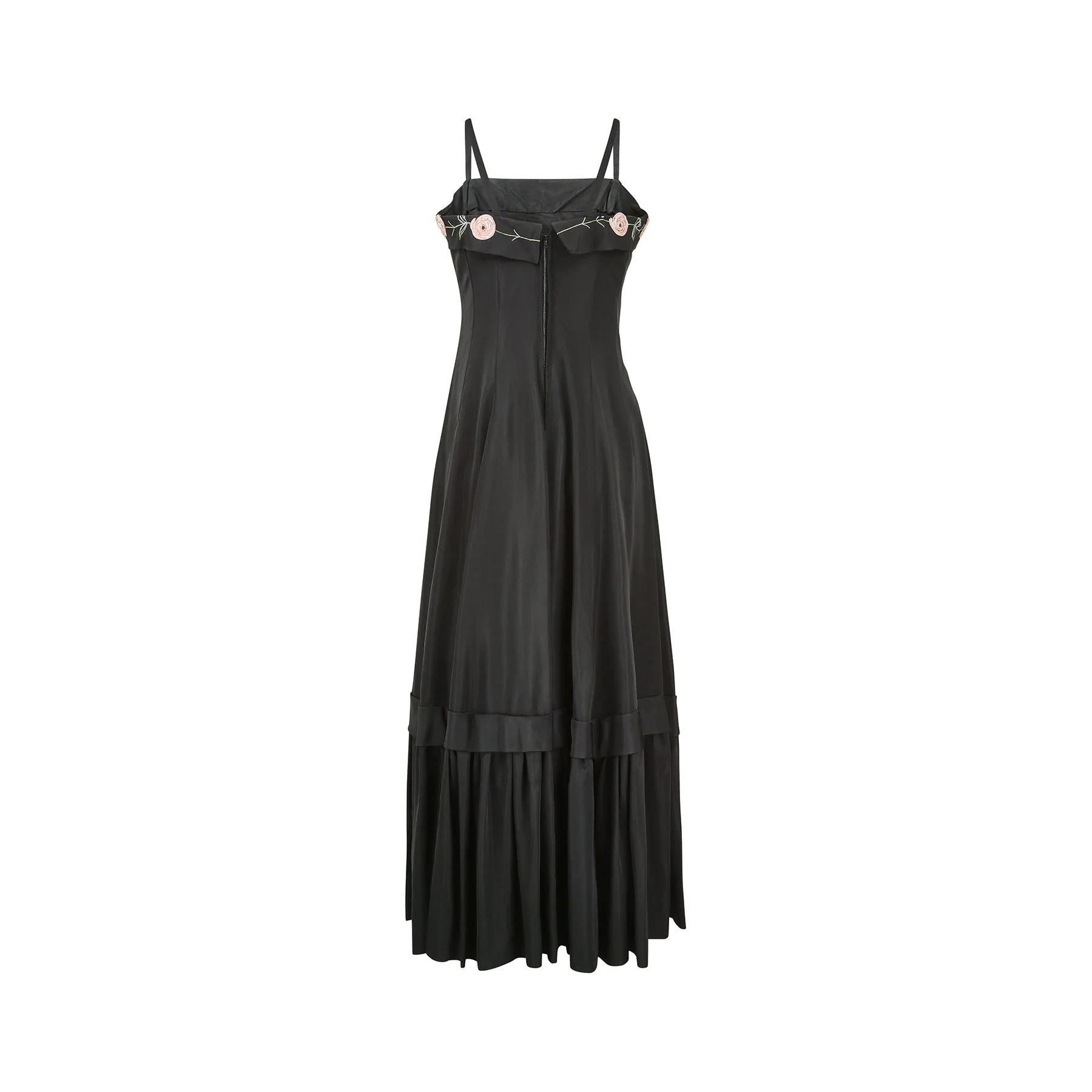 1950s Blanes Black Taffeta Rose Applique Dress - Image 17