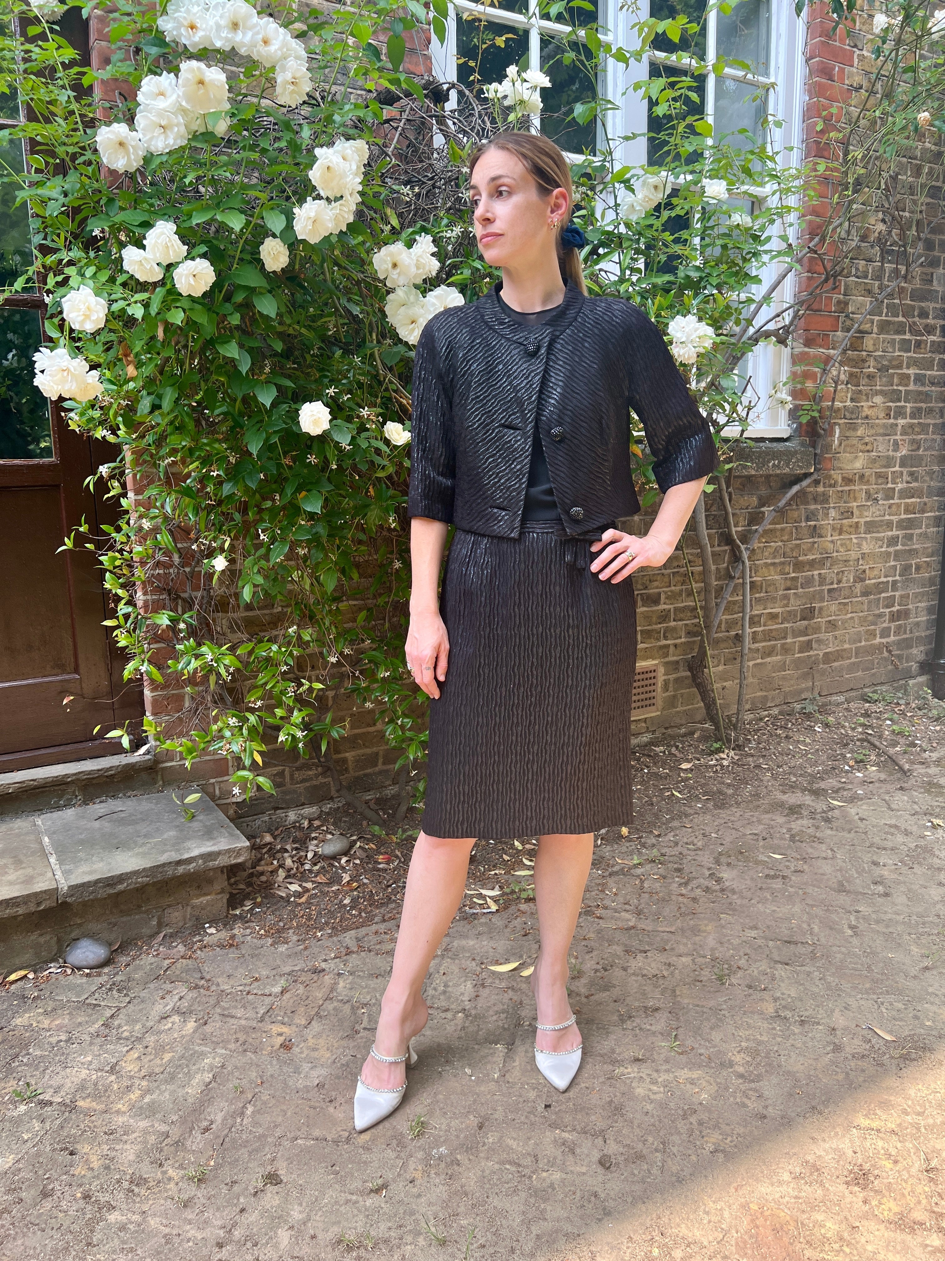 1950s Eleanor's of Miami Lame and Chiffon Dress Suit - Image 34