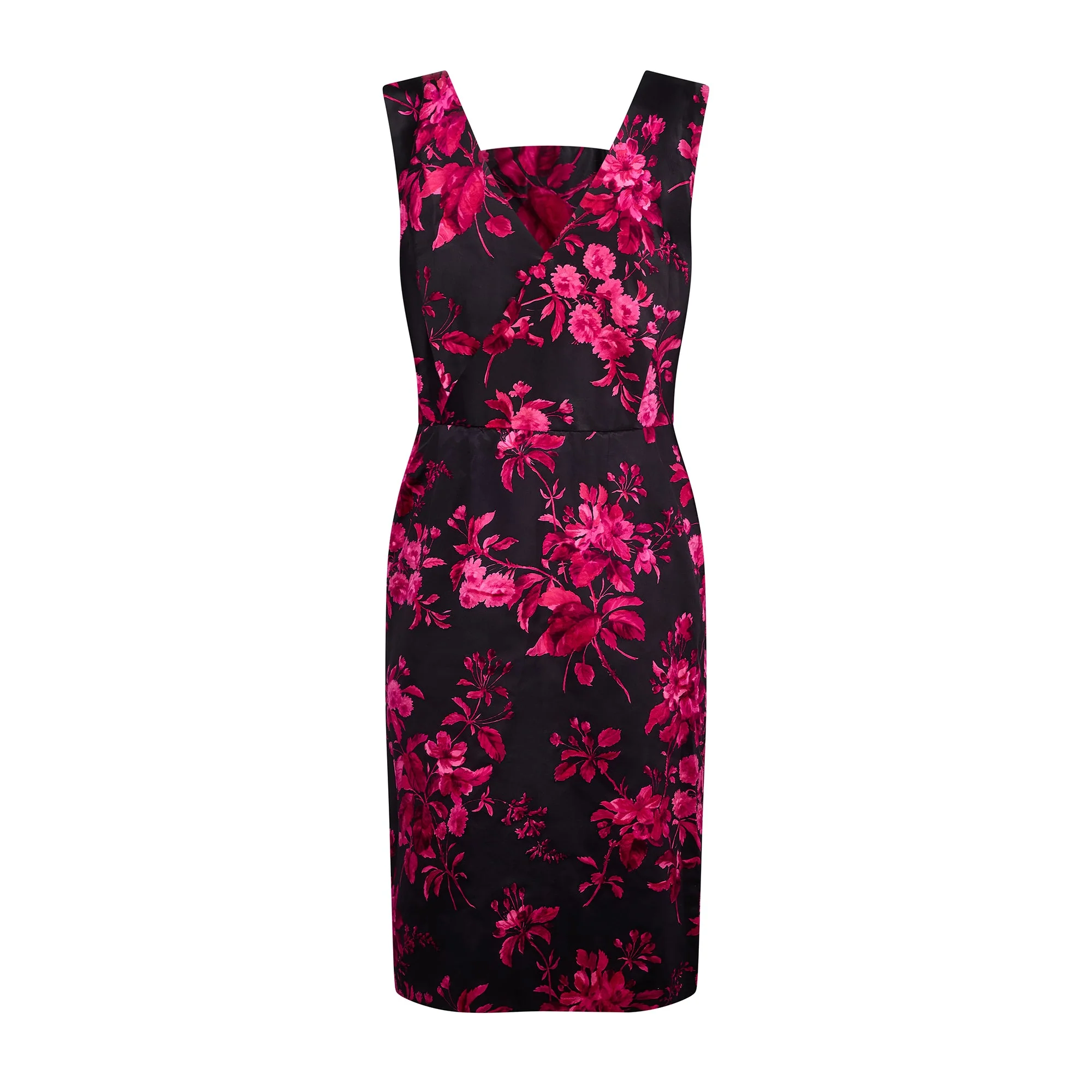 1950s Norman Hartnell Couture Black Silk and Pink Floral Print Dress - Image 18