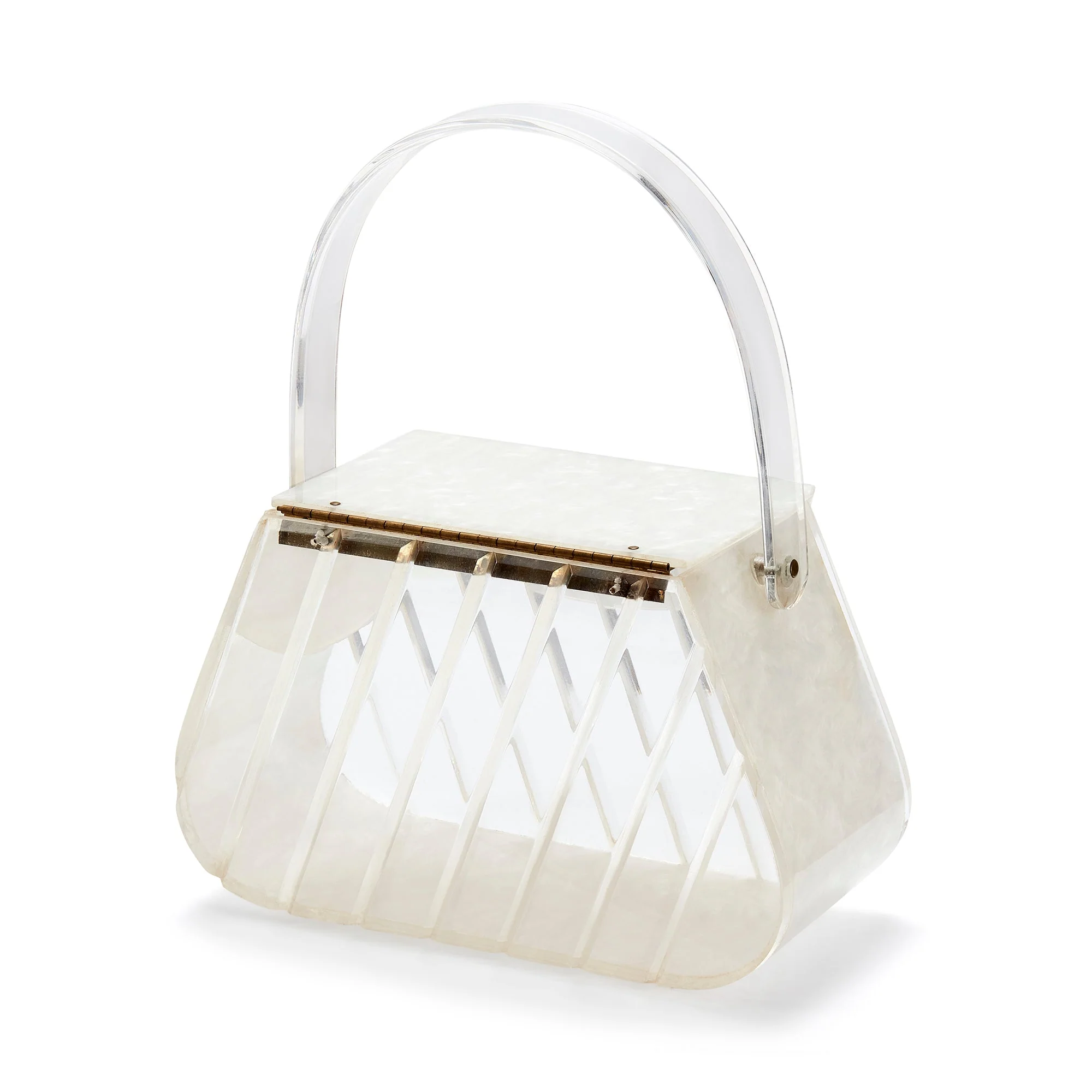 1950s Pearlescent Trapeze Clear Lucite Top Handle Bag - Image 8