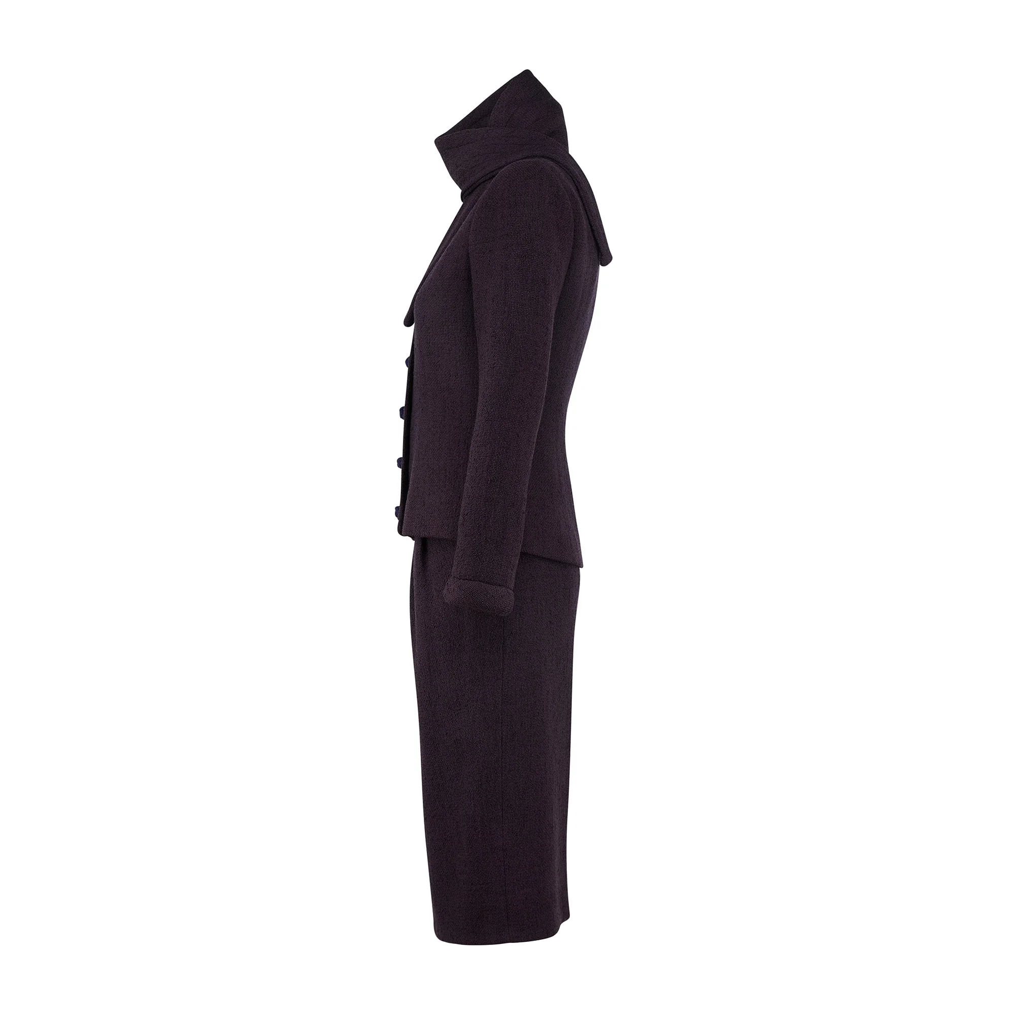 1950s Pierre Cardin Haute Couture Aubergine Boucle Wool Skirt Suit - Image 10