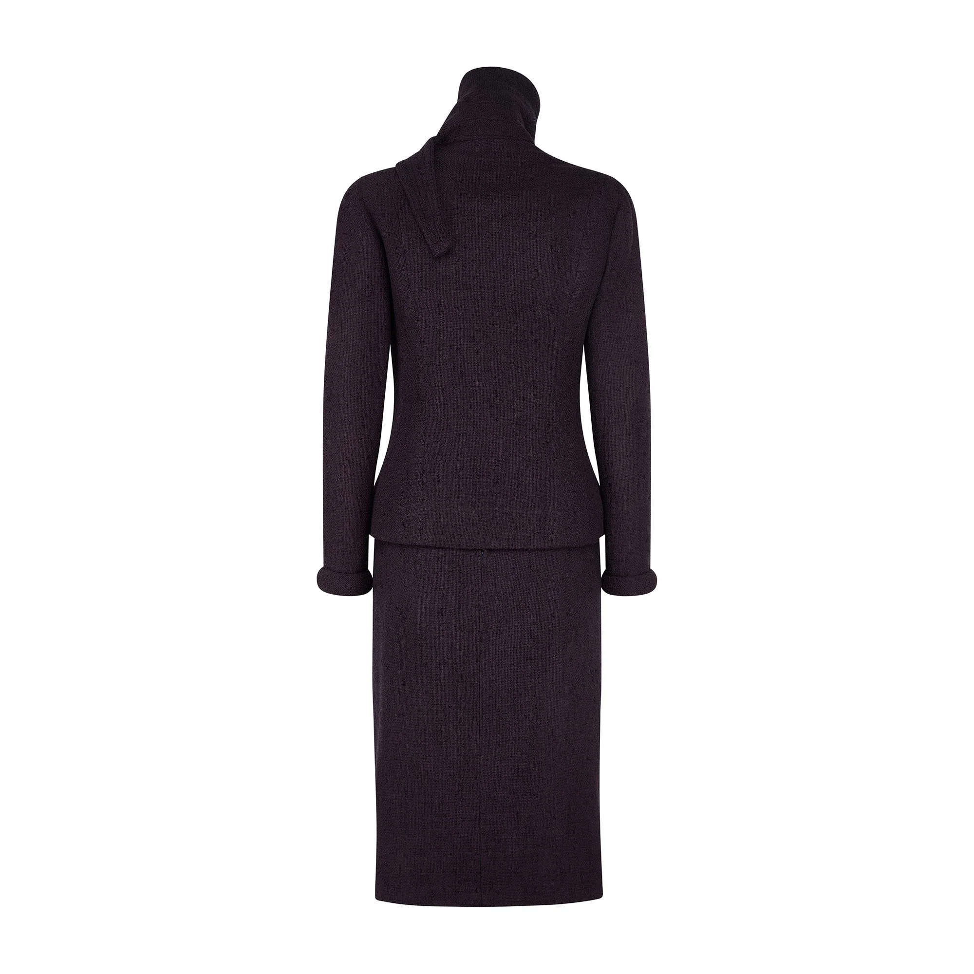 1950s Pierre Cardin Haute Couture Aubergine Boucle Wool Skirt Suit - Image 3