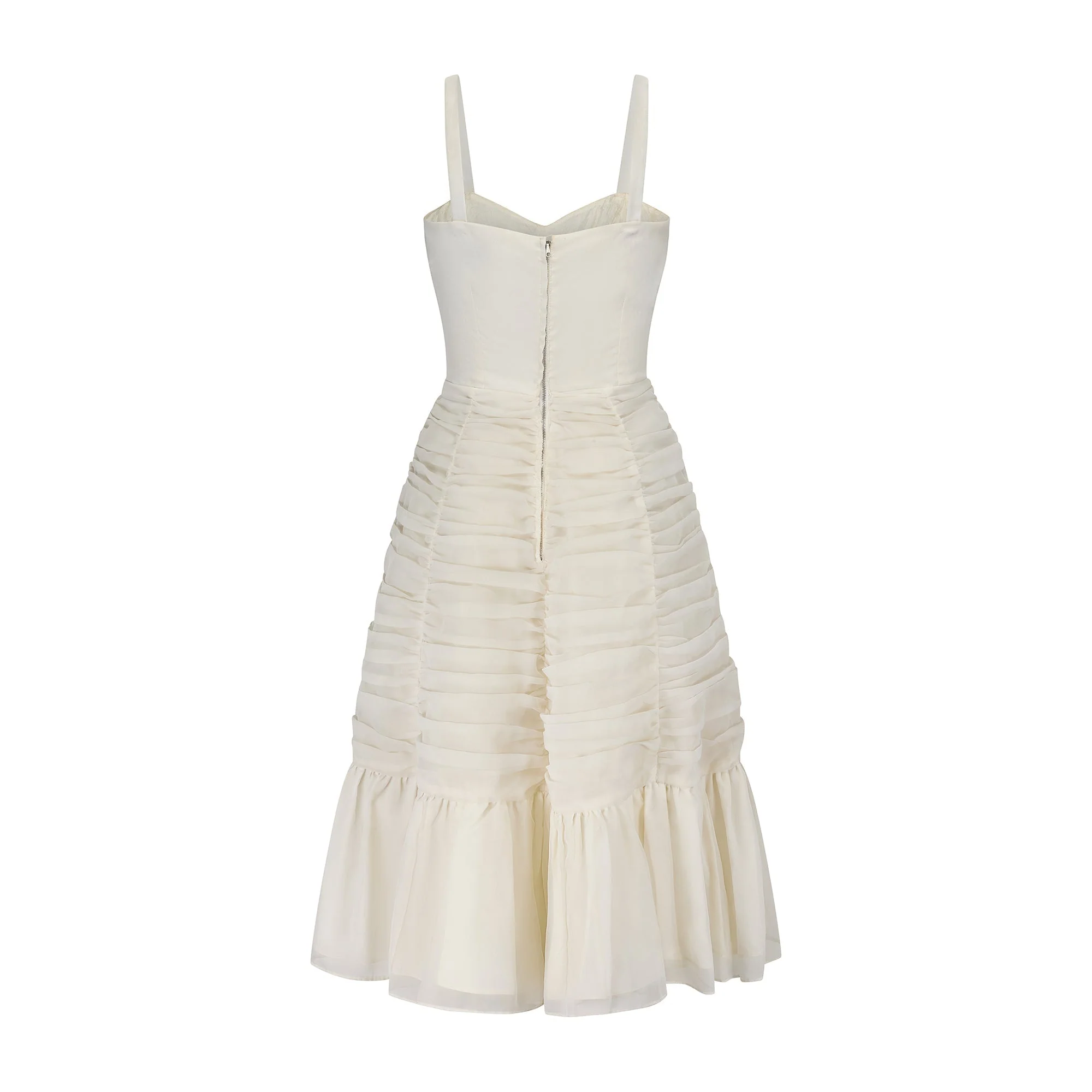 1950s White Ruched Chiffon Midi Dress - Image 7