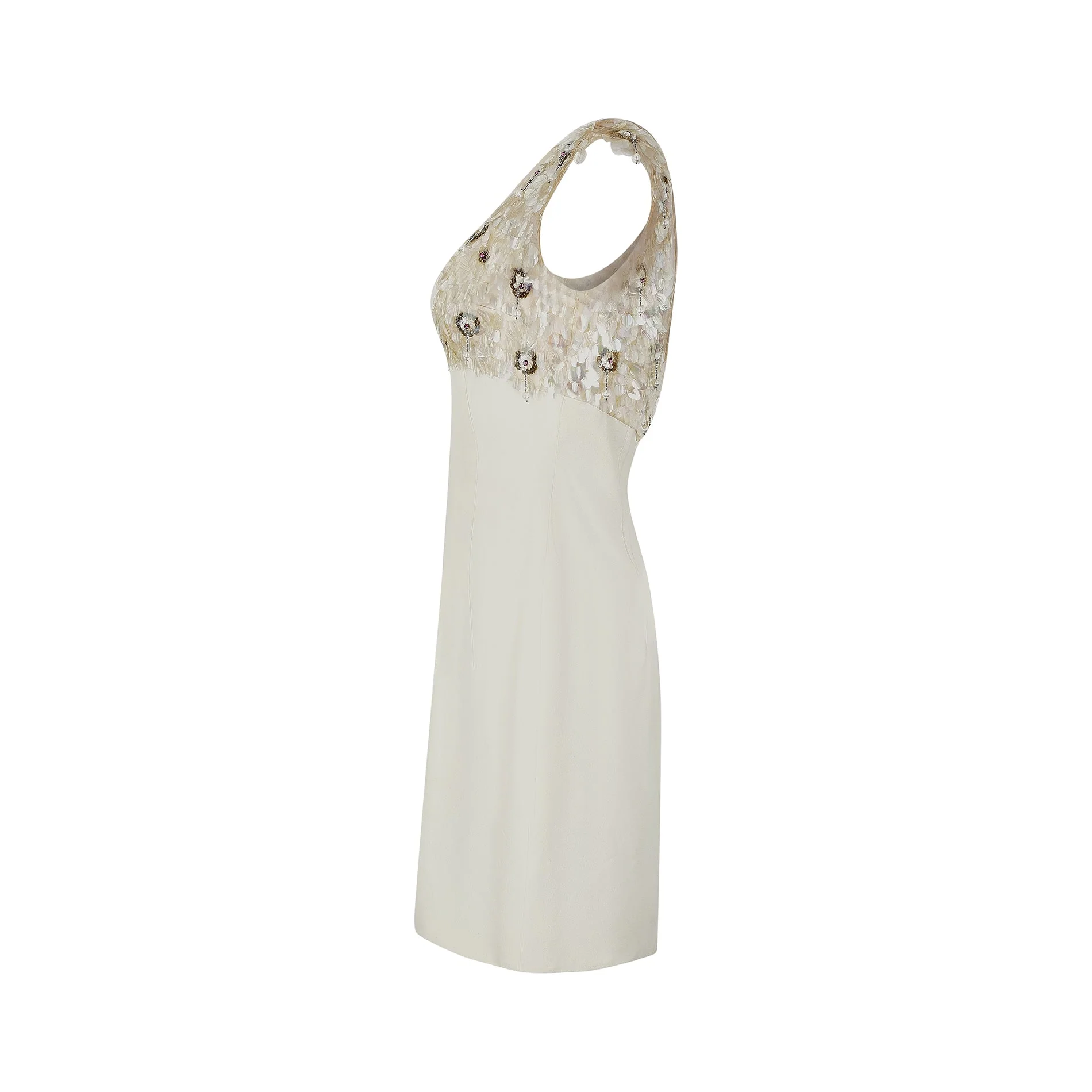 1960s Cream Beaded Bodice Shift Dress - Image 2