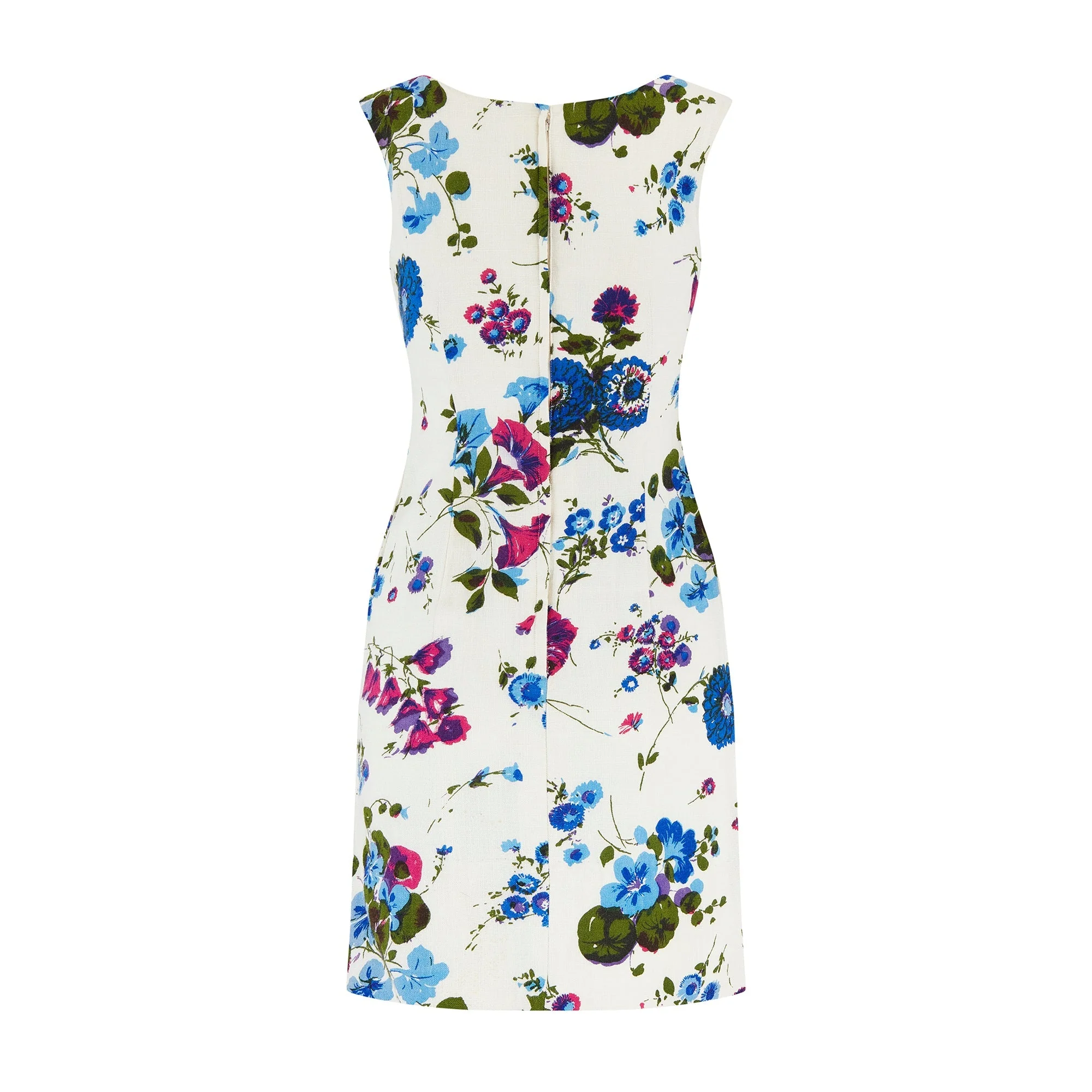 1960s Edward Abbott Cream Dress with Purple and Blue Florals - Image 8