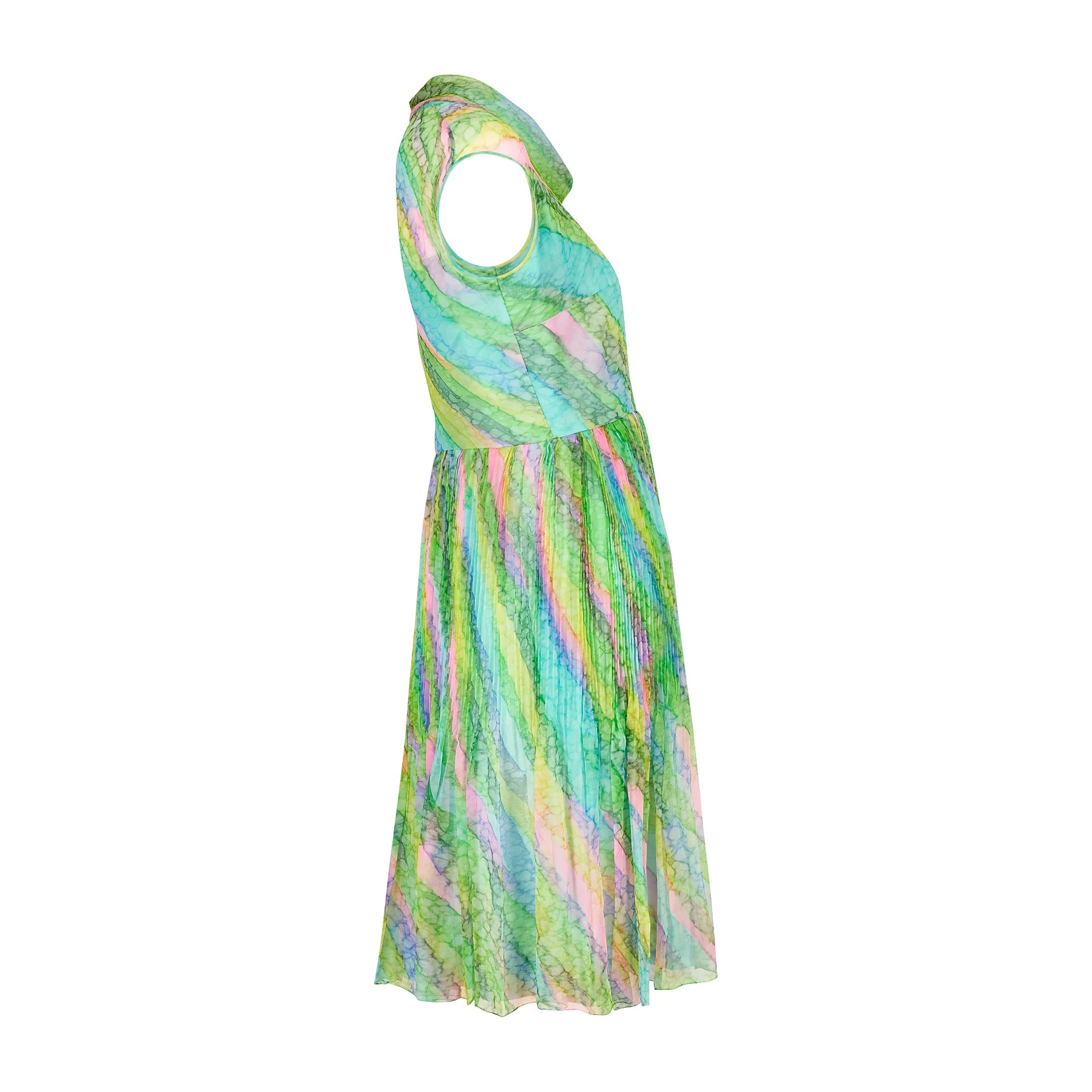 1960s French Batik Rainbow Silk Sleeveless Dress - Image 2