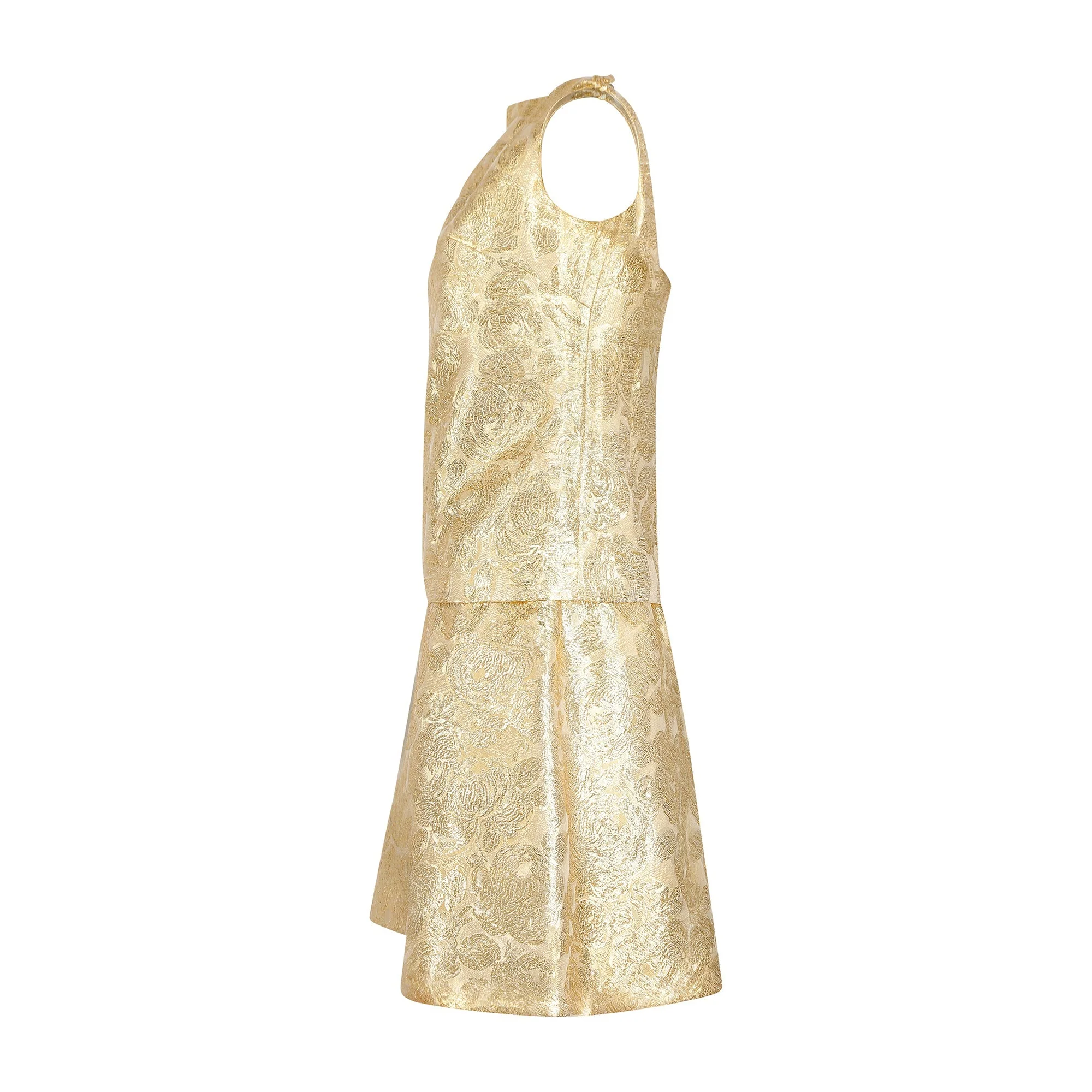 1960s French Couture Floral Gold Brocade Dress Ensemble - Image 2