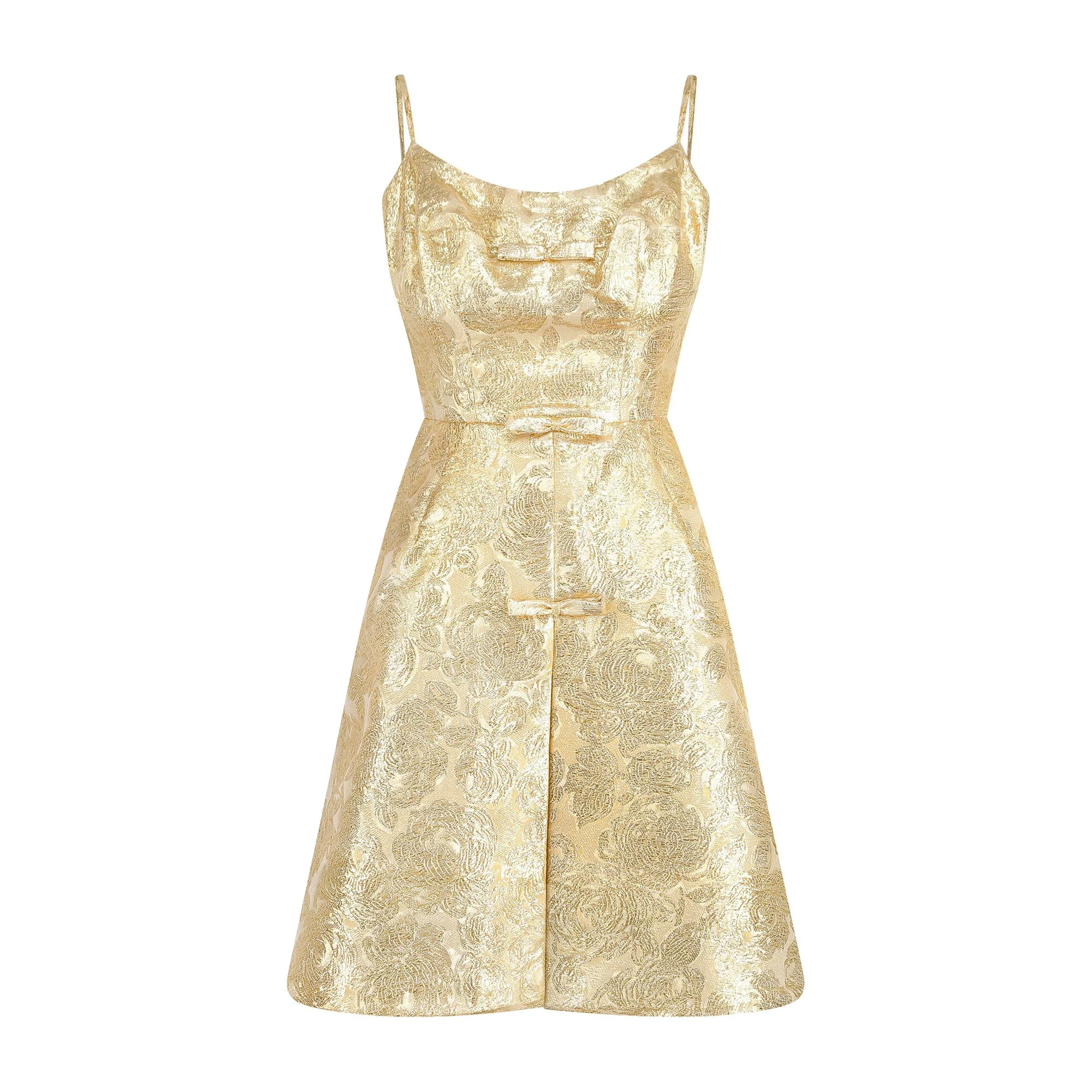 1960s French Couture Floral Gold Brocade Dress Ensemble - Image 22