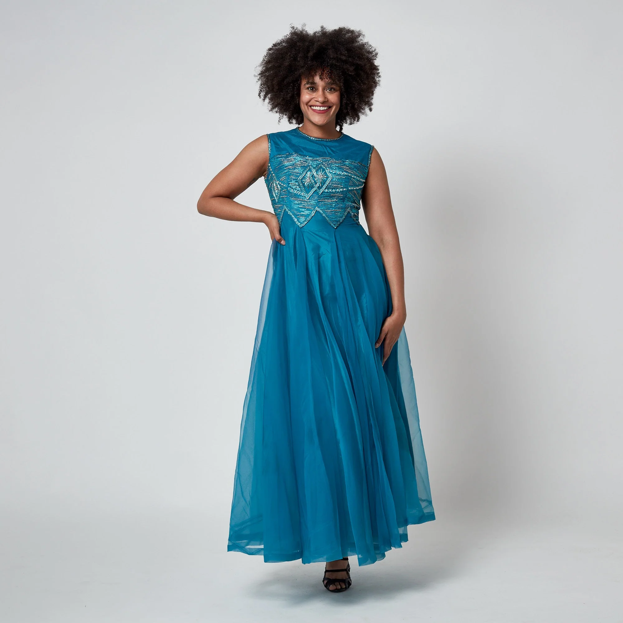 1960s French Couture Organza Dress with Embroidered and Beaded Bodice - Image 5