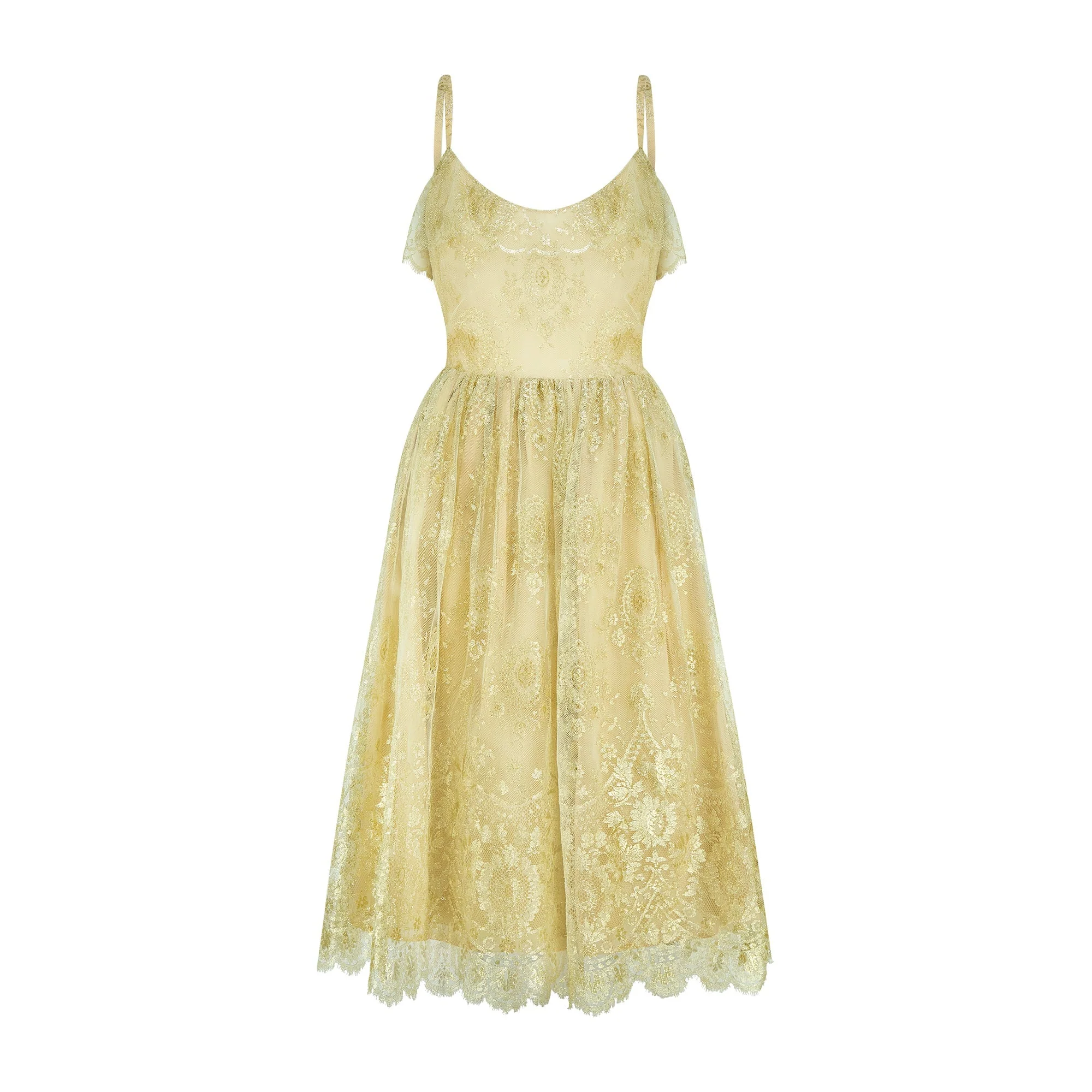 1960s Pauline Trigère Demi Couture Gold Lace Dress - Image 11