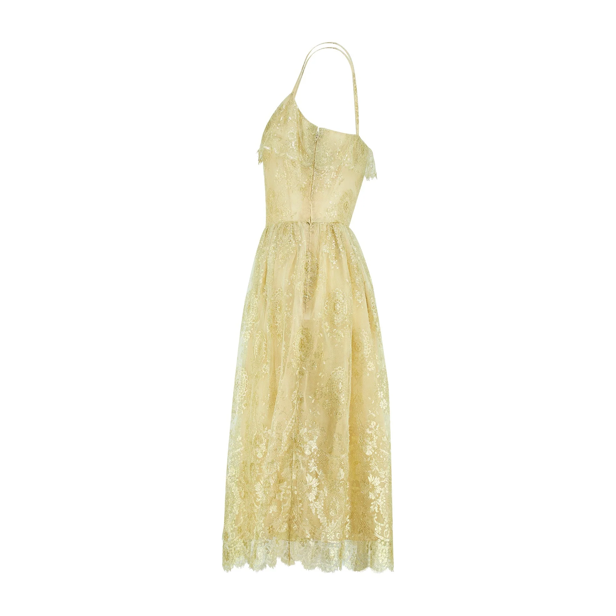 1960s Pauline Trigère Demi Couture Gold Lace Dress - Image 20