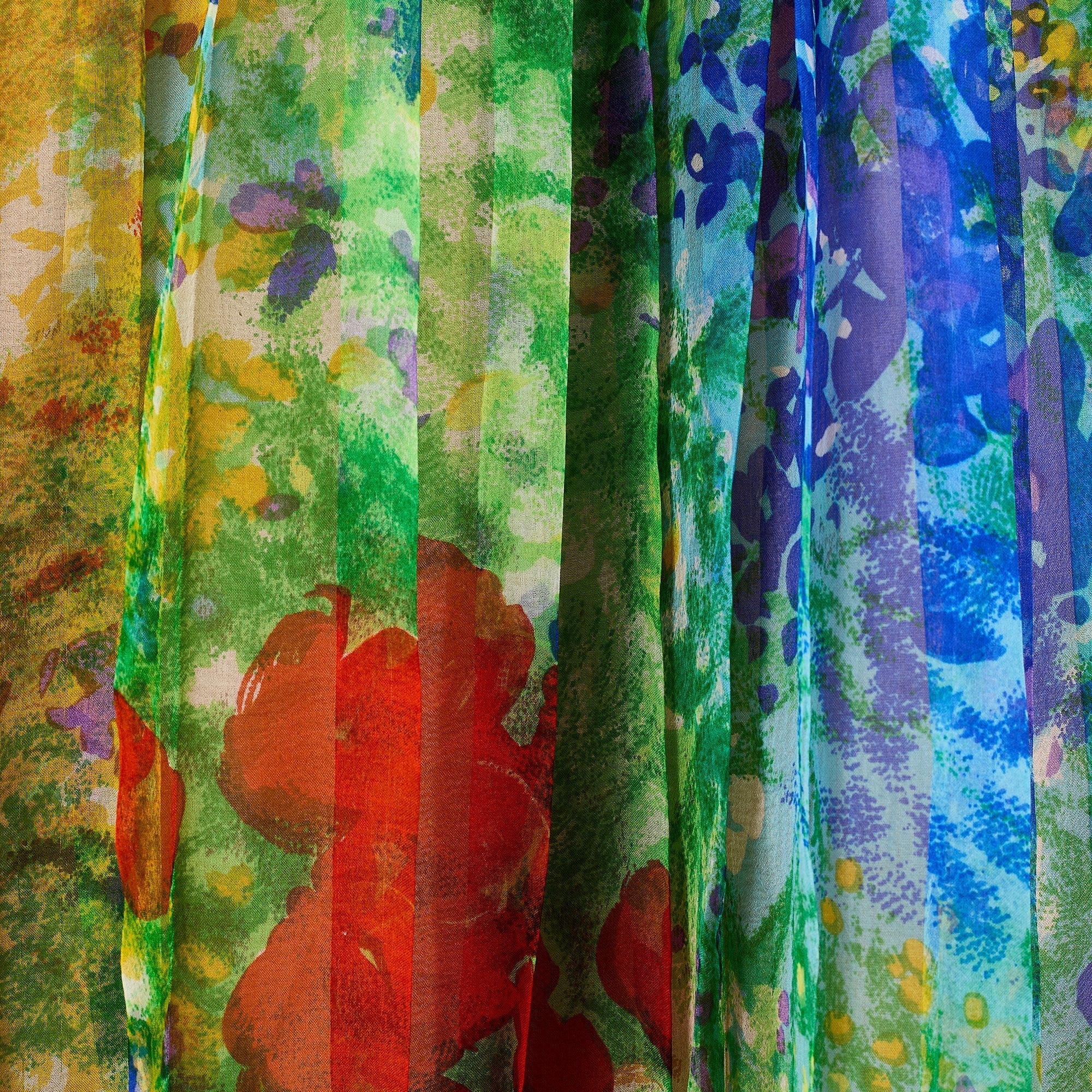 1960s Rainbow Watercolour Silk Floral Dress with Pleated Skirt - Image 4