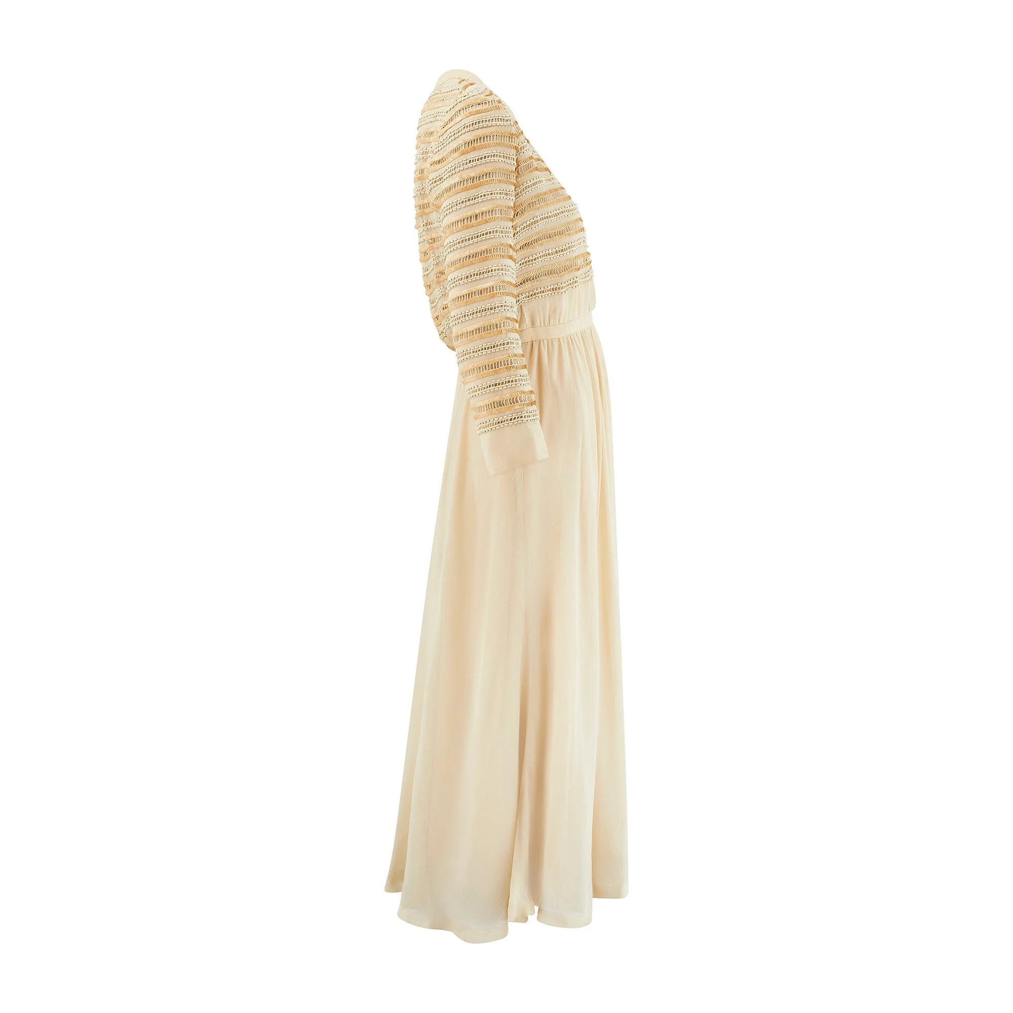 1970s Christian Dior Butterscotch Silk Sequin Trimmed Midi Dress - Image 12