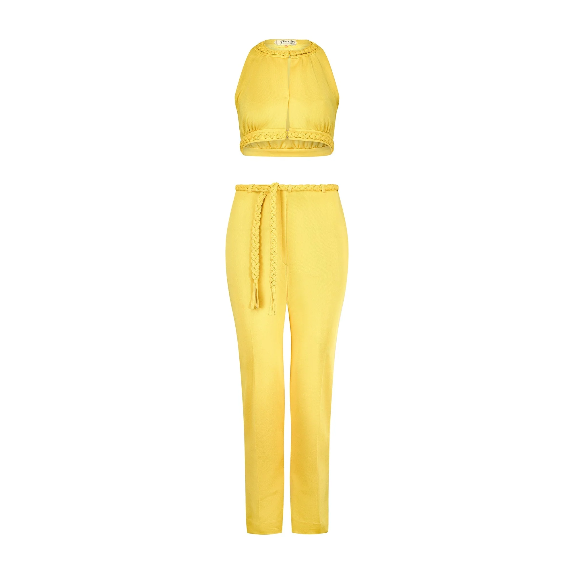 1970s Dana Yellow Jersey Crop Top and Trousers with Braid Detail - Image 19