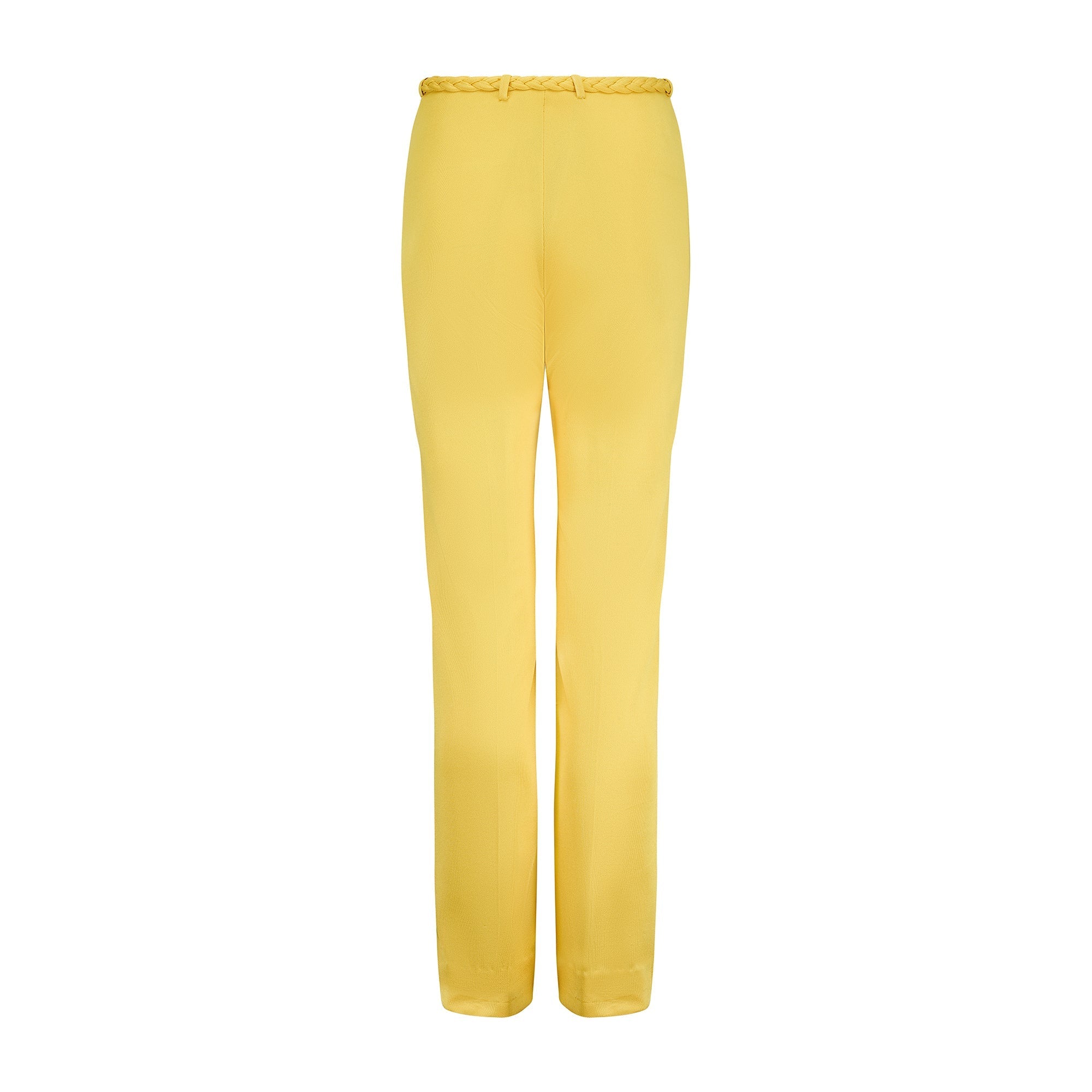 1970s Dana Yellow Jersey Crop Top and Trousers with Braid Detail - Image 5