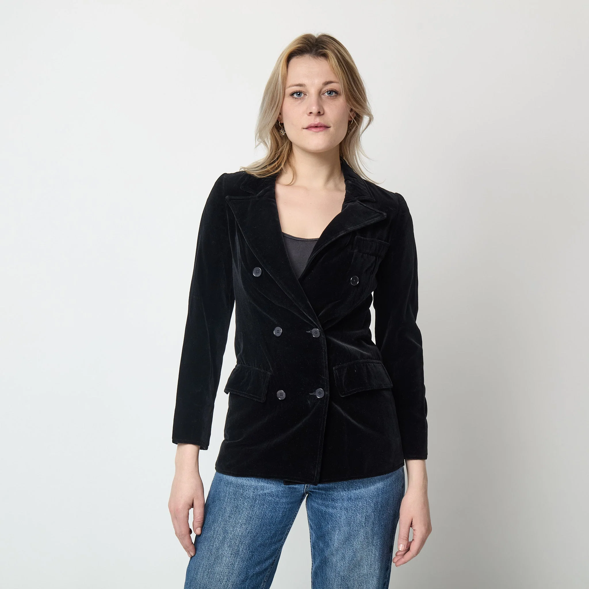 1970s Givenchy Nouvelle Boutique Black Velvet Double Breasted Jacket - Image 25