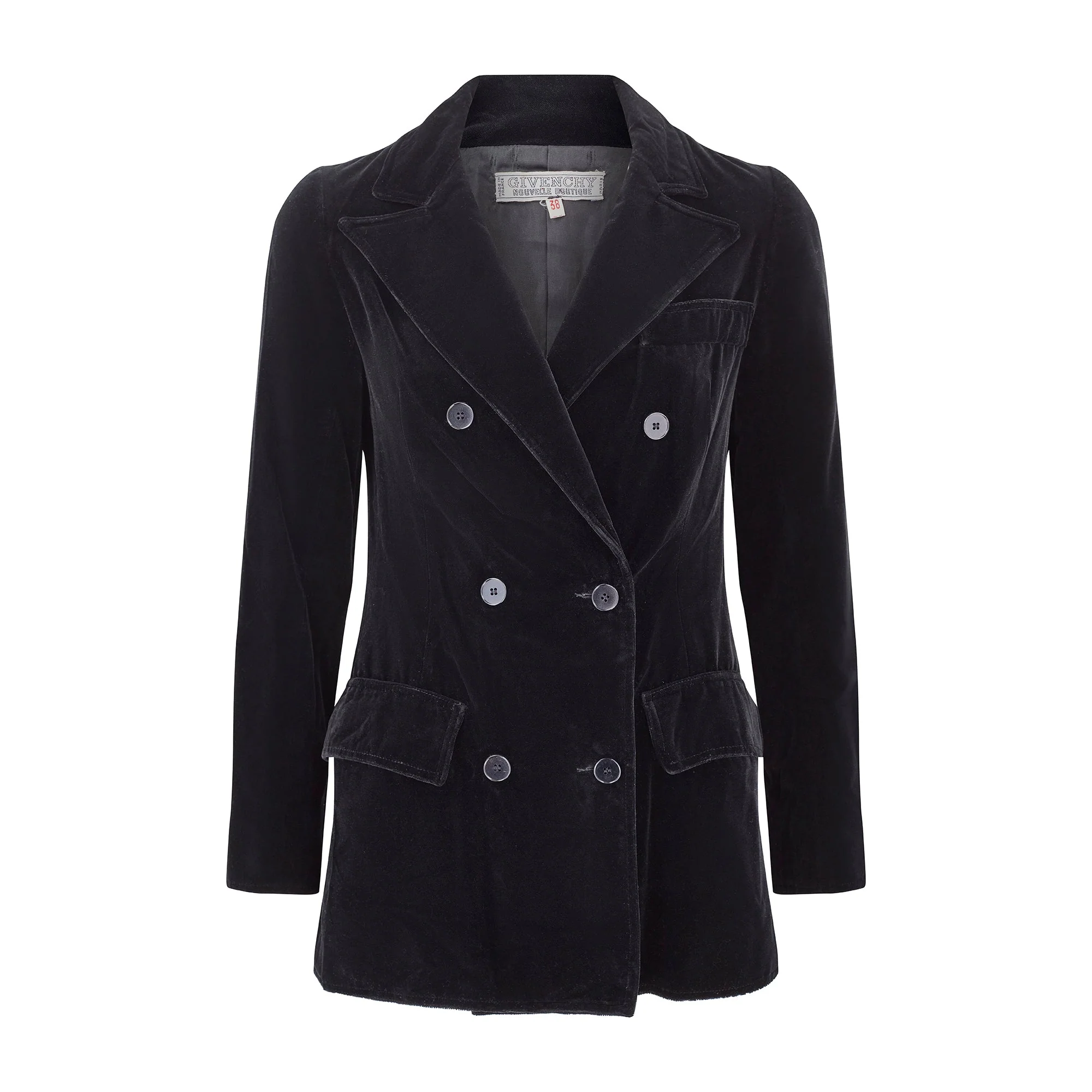 1970s Givenchy Nouvelle Boutique Black Velvet Double Breasted Jacket - Image 6