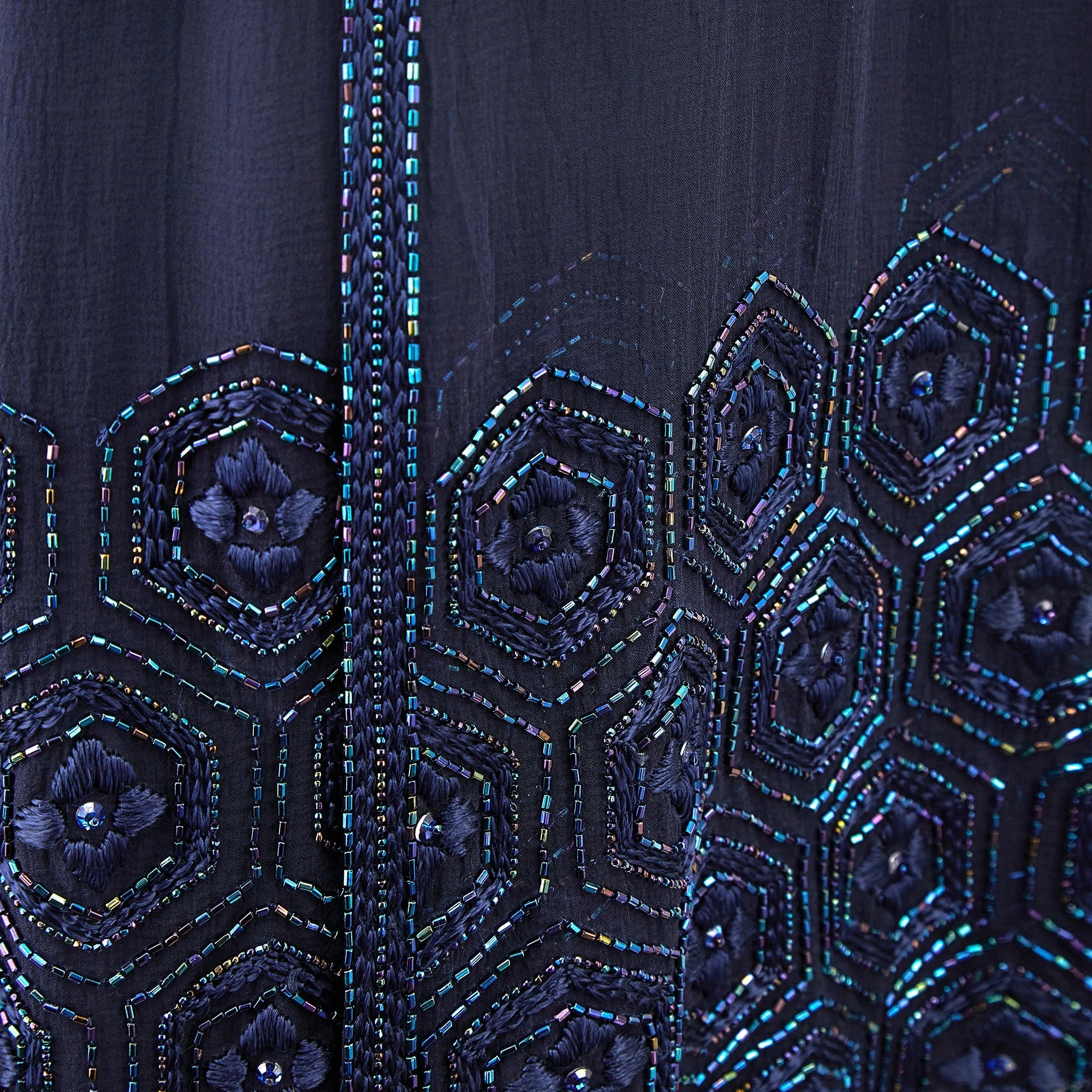 1970s Haute Couture Navy Silk Slip Dress and Beaded Jacket - Image 10