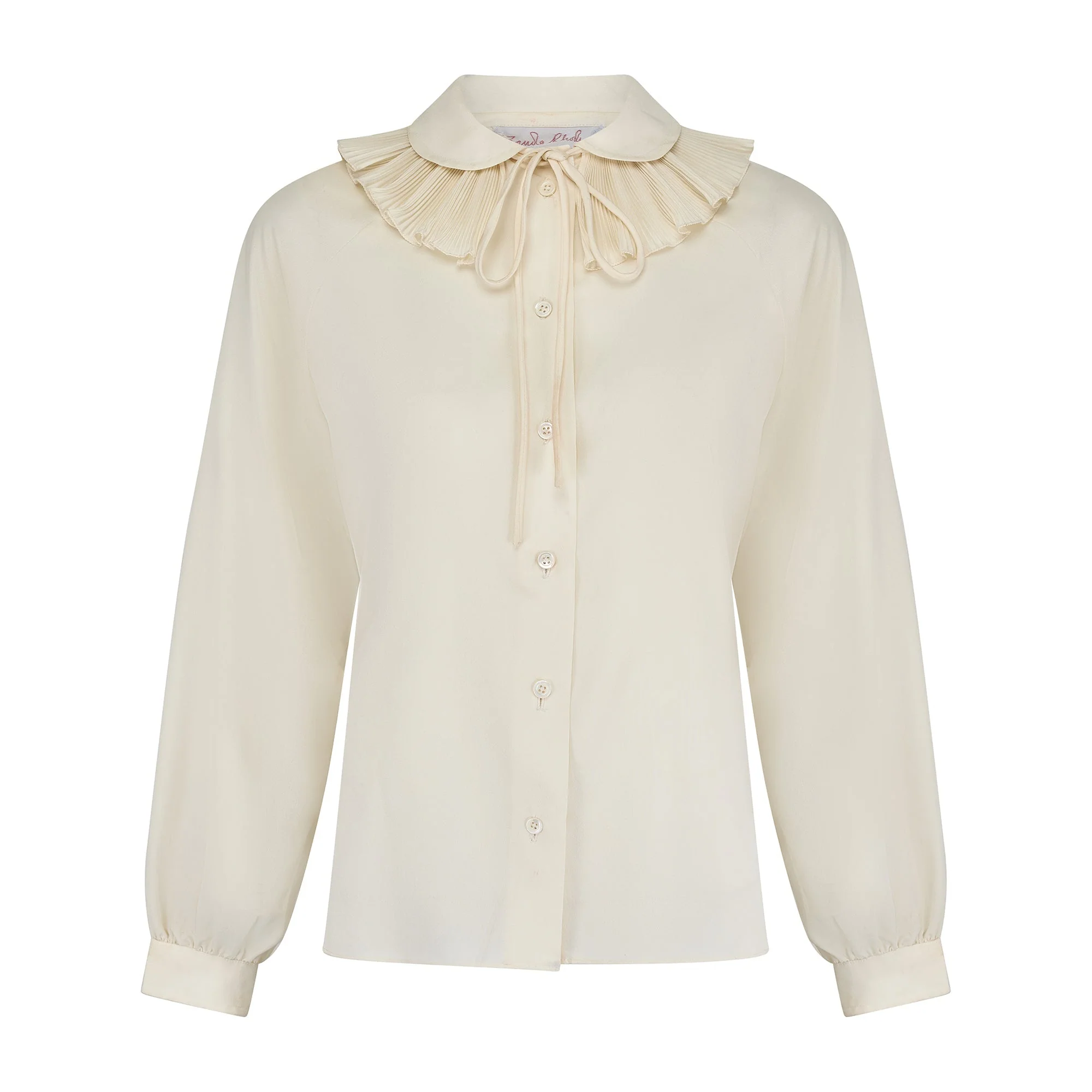 1970s Zandra Rhodes Cream Blouse with Removable Ruffle Collar - Image 17
