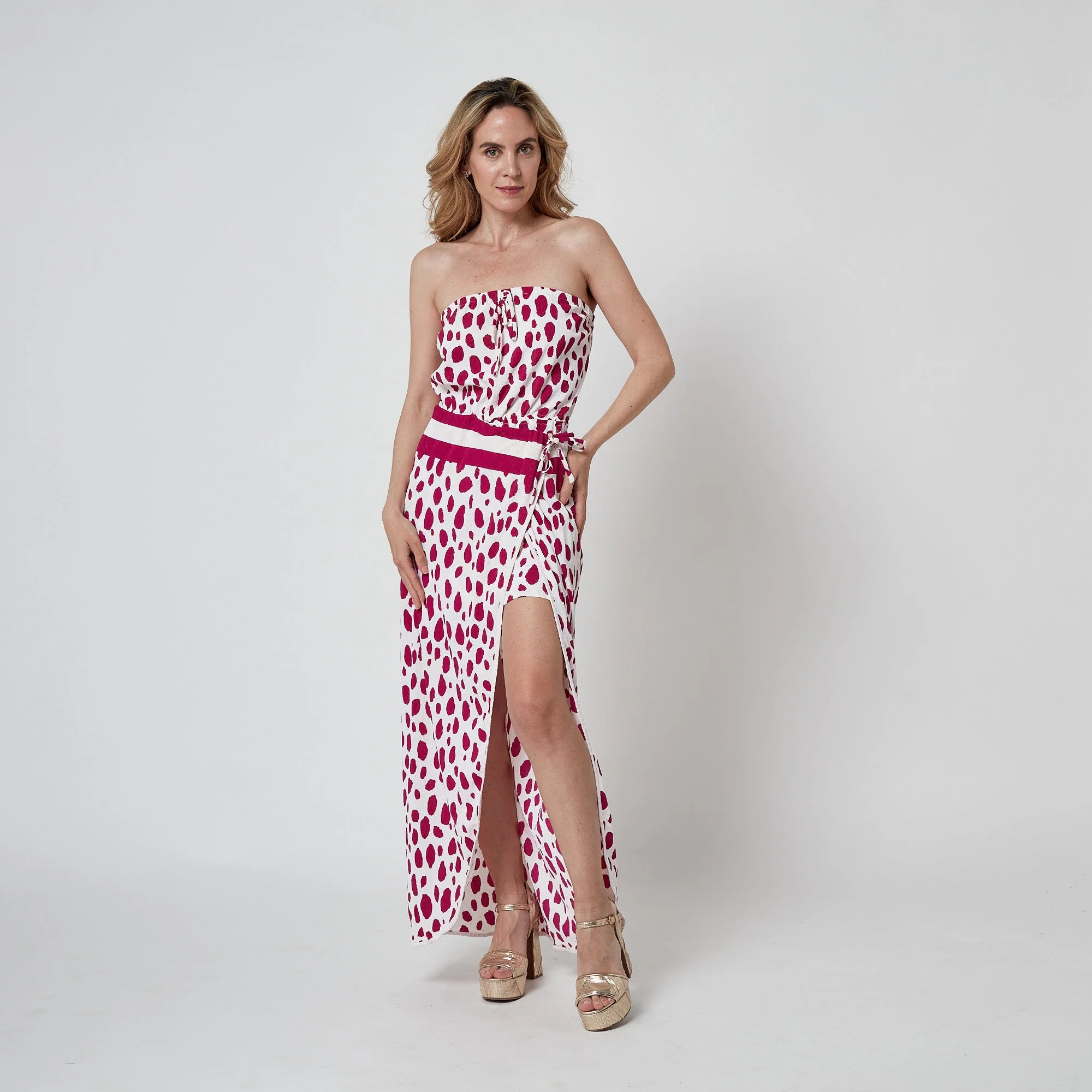 1980s Christian Dior Magenta and White Spotted 3 Piece Beach Outfit - Image 8