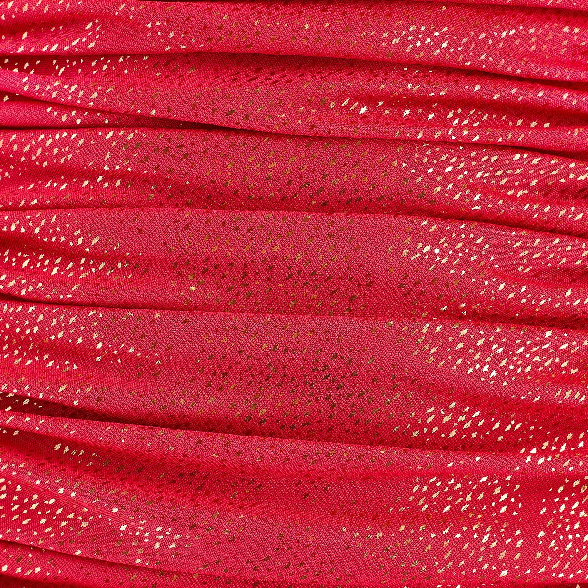 1980s John Charles Red Gold Lame Maxi Dress with Ruched Waist - Image 13