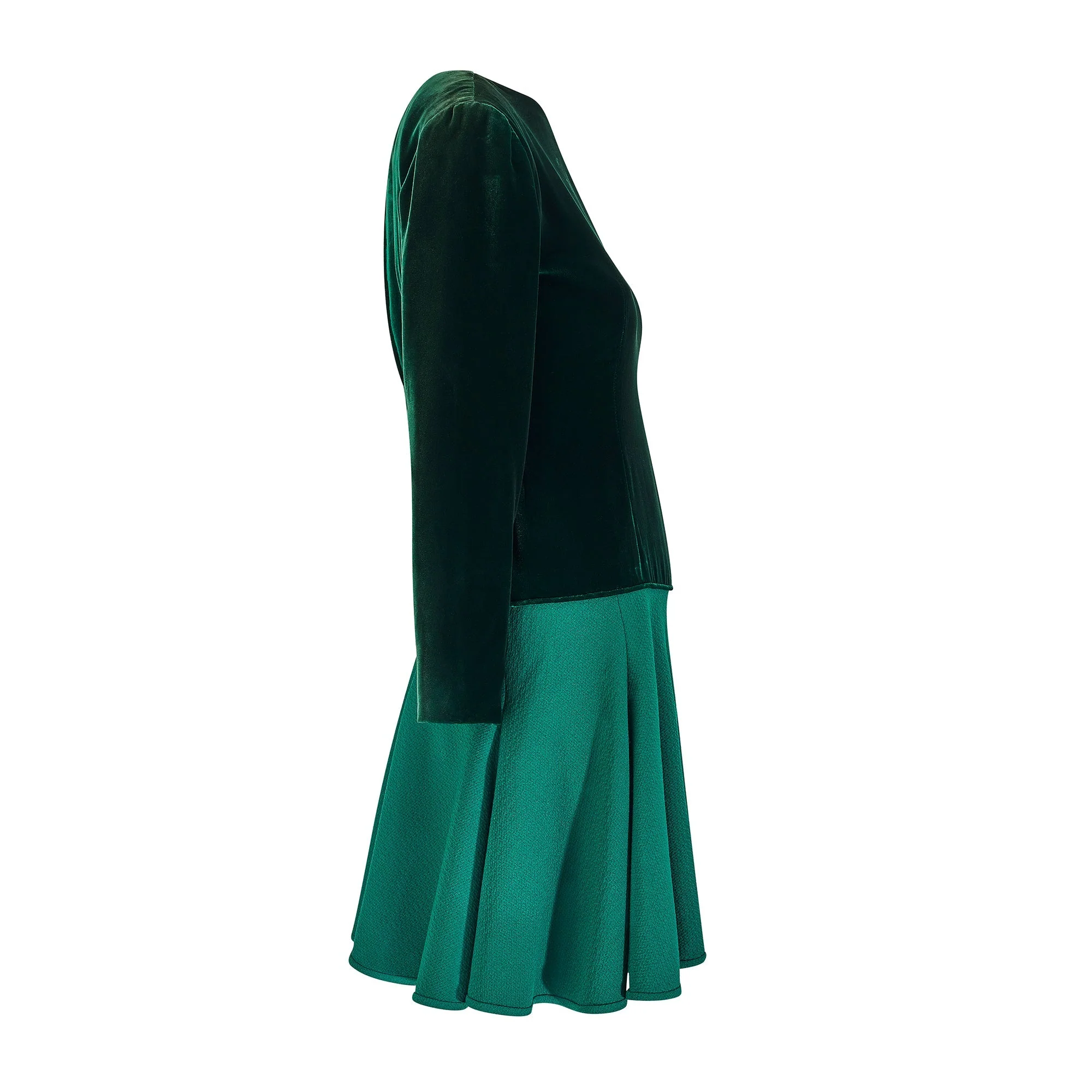 1983 Valentino Haute Couture Emerald Green Velvet and Wool Dress - Image 8
