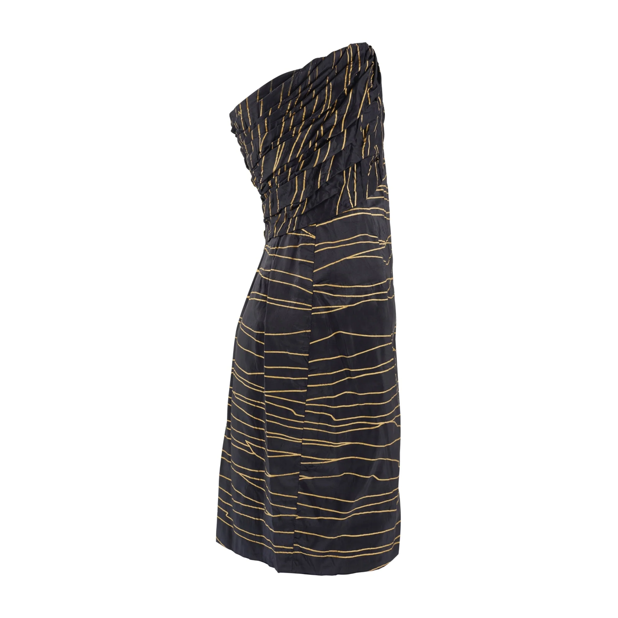 1986 Runway Chanel Gold Black Silk Dress with Detachable Puff Sleeves - Image 15