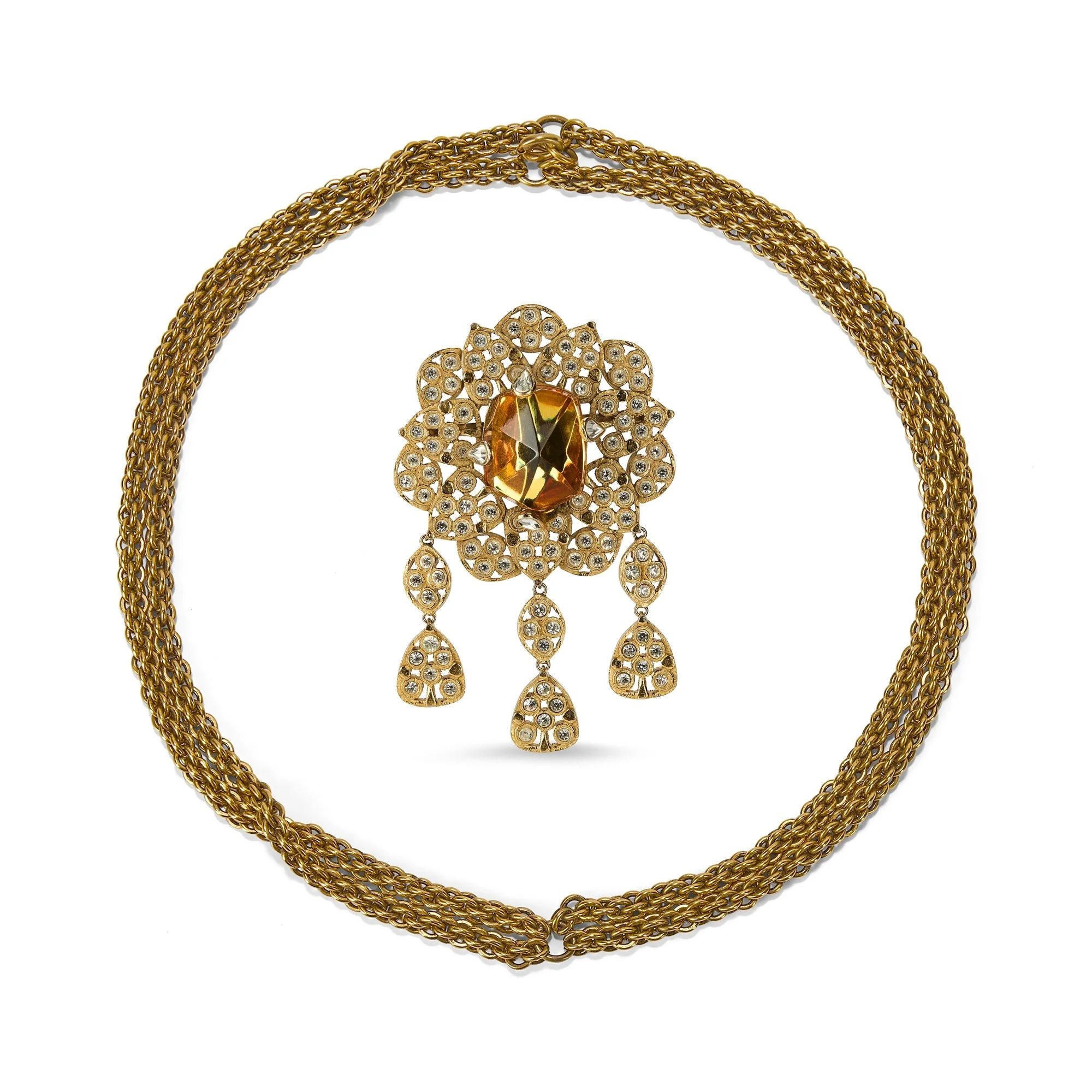 1986 Yves Saint Laurent Haute Couture Gold Brooch and Necklace - Image 9