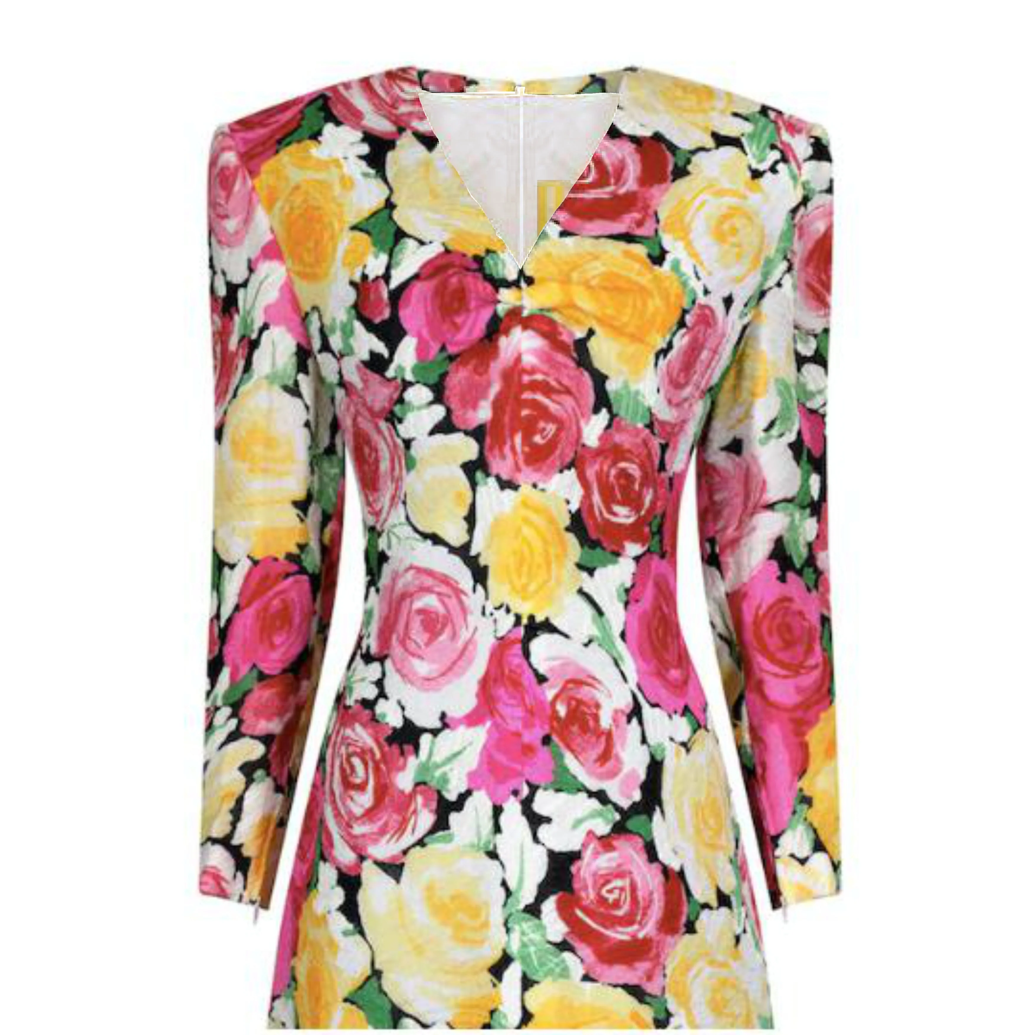 1988 Documented Christian Lacroix Couture Rose Print Dress - Image 17