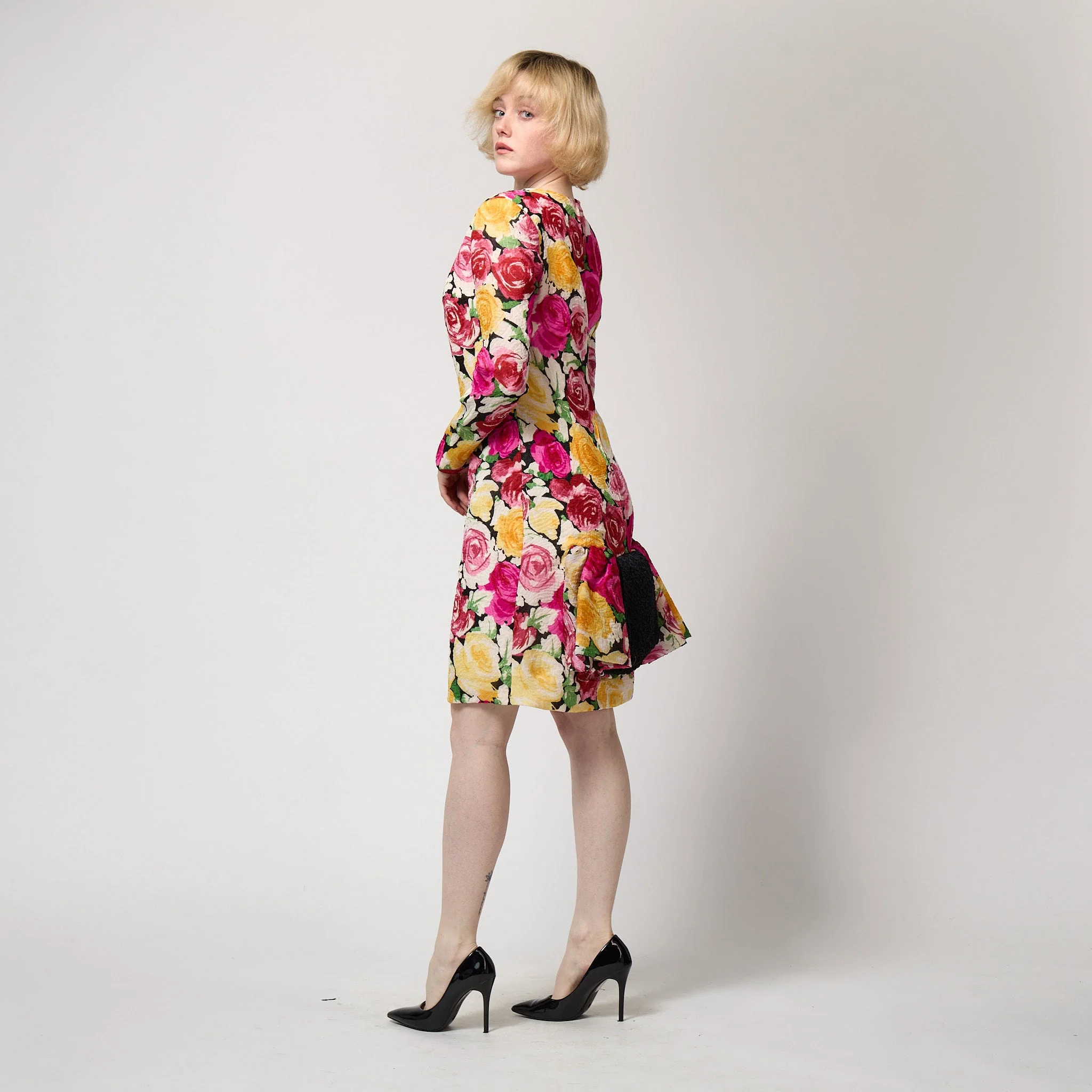 1988 Documented Christian Lacroix Couture Rose Print Dress - Image 54