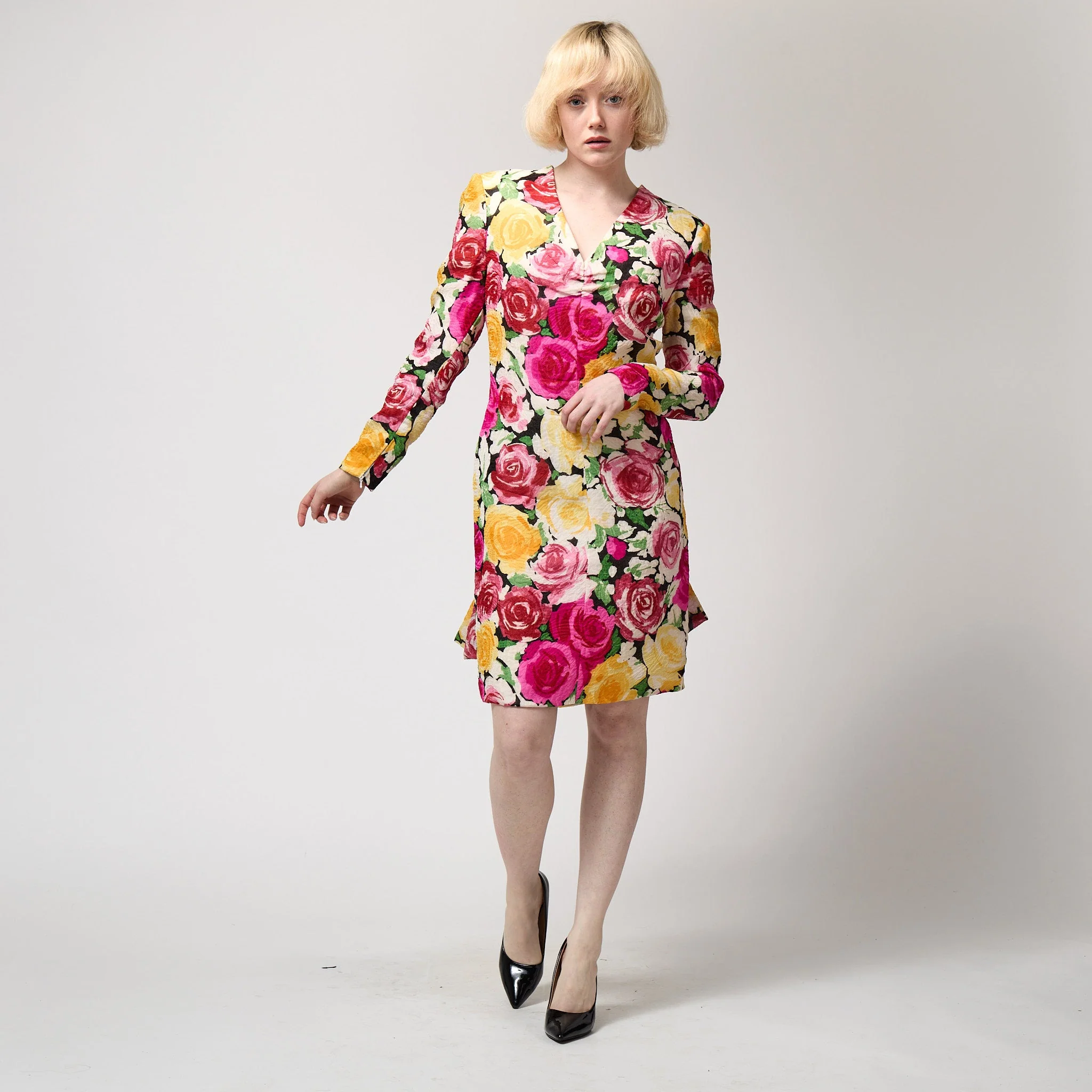 1988 Documented Christian Lacroix Couture Rose Print Dress - Image 56