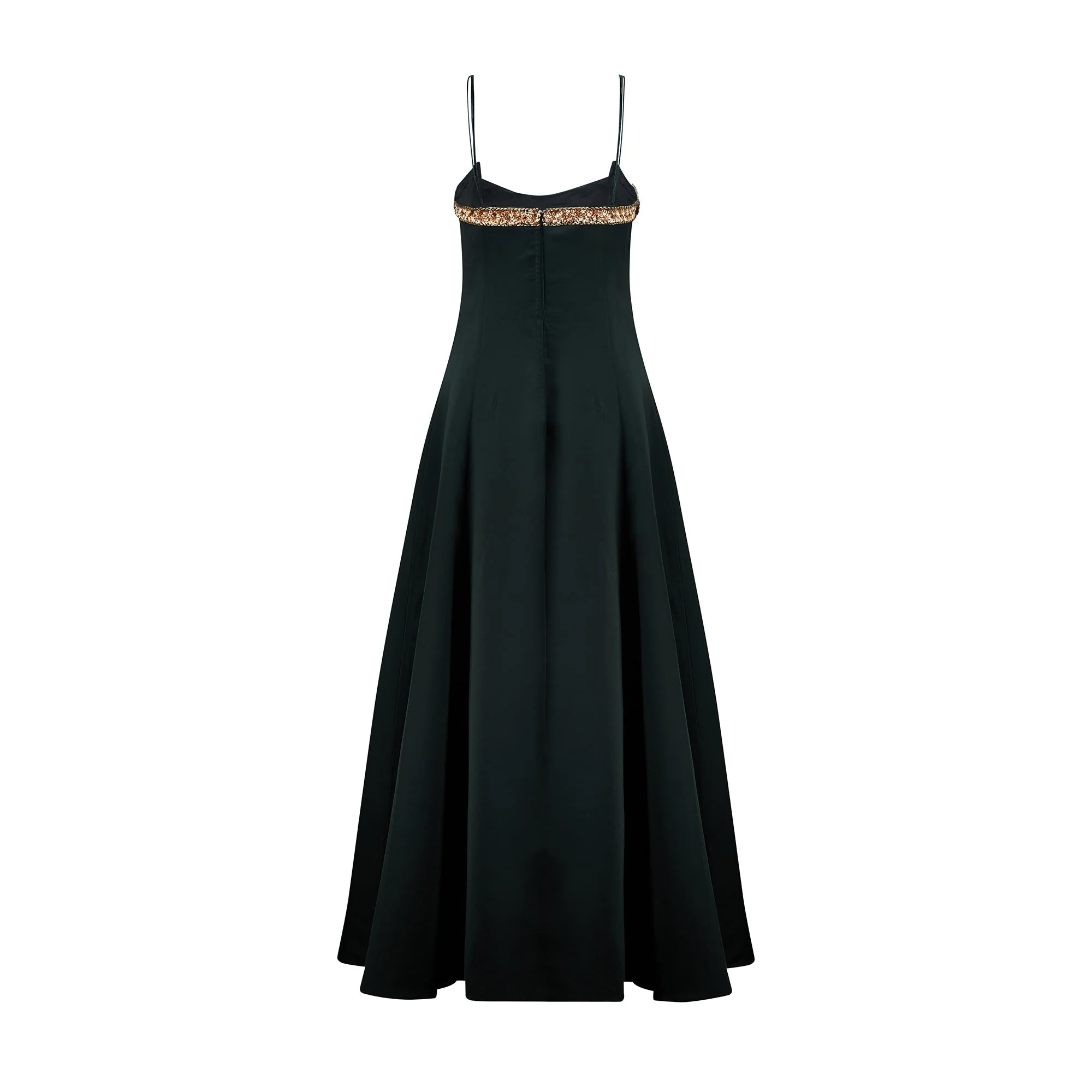 1990s Fabrice Black Satin Gown with Rose Gold Sequin Front - Image 3