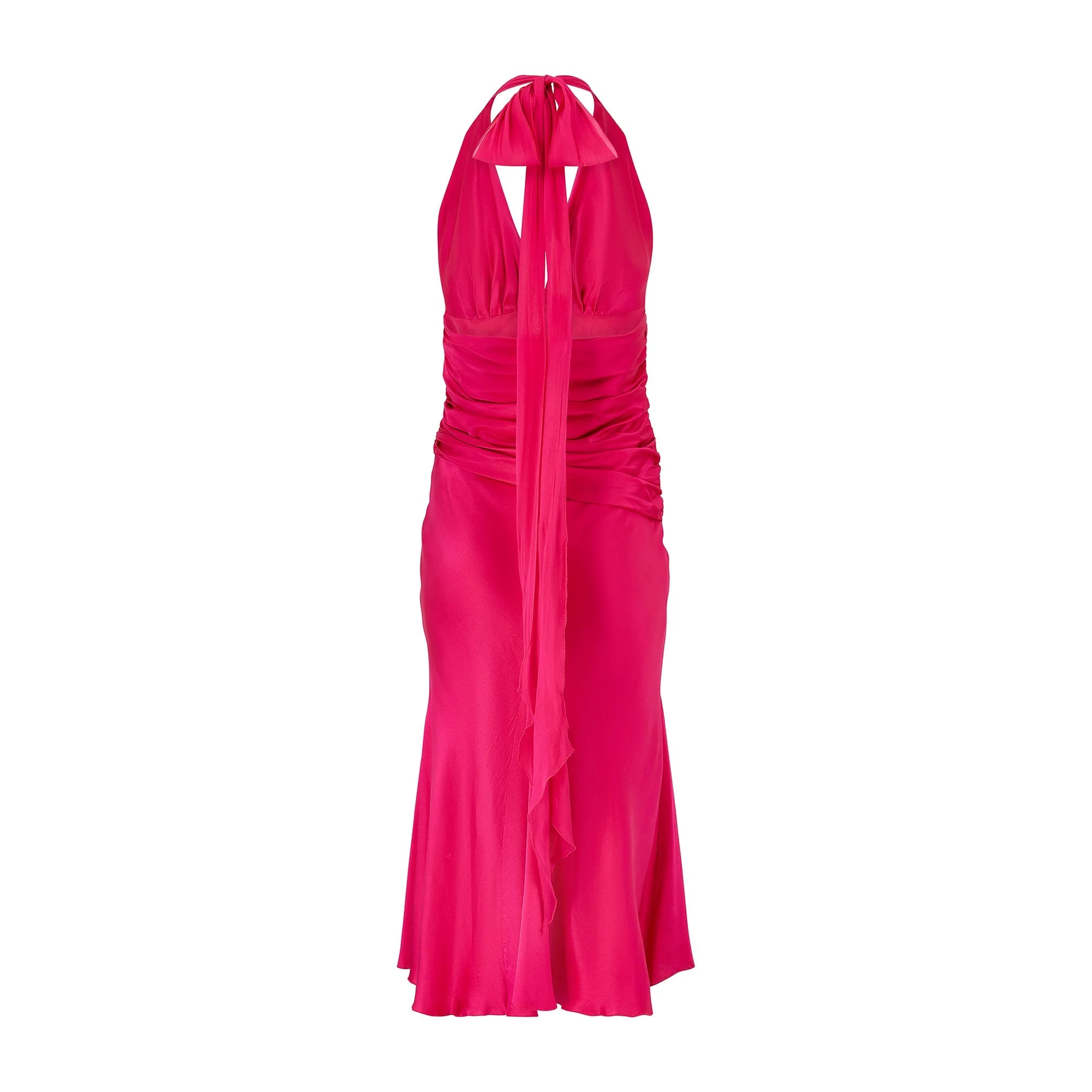 1990s Fuchsia Silk Halter-Neck Midi Dress - Image 11