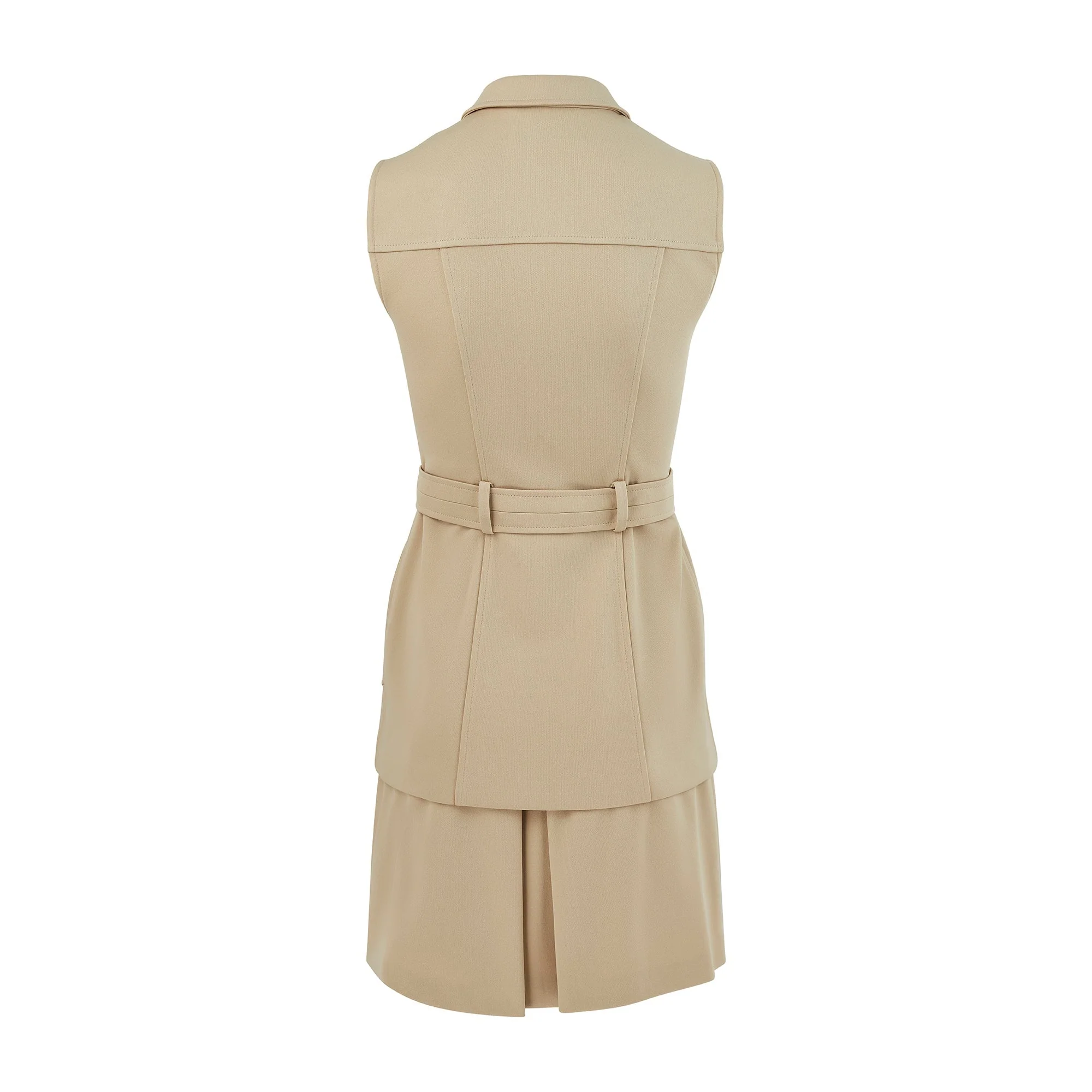 1996 Prada Runway Beige Safari Suit Sleeveless Top and Skirt - Image 3