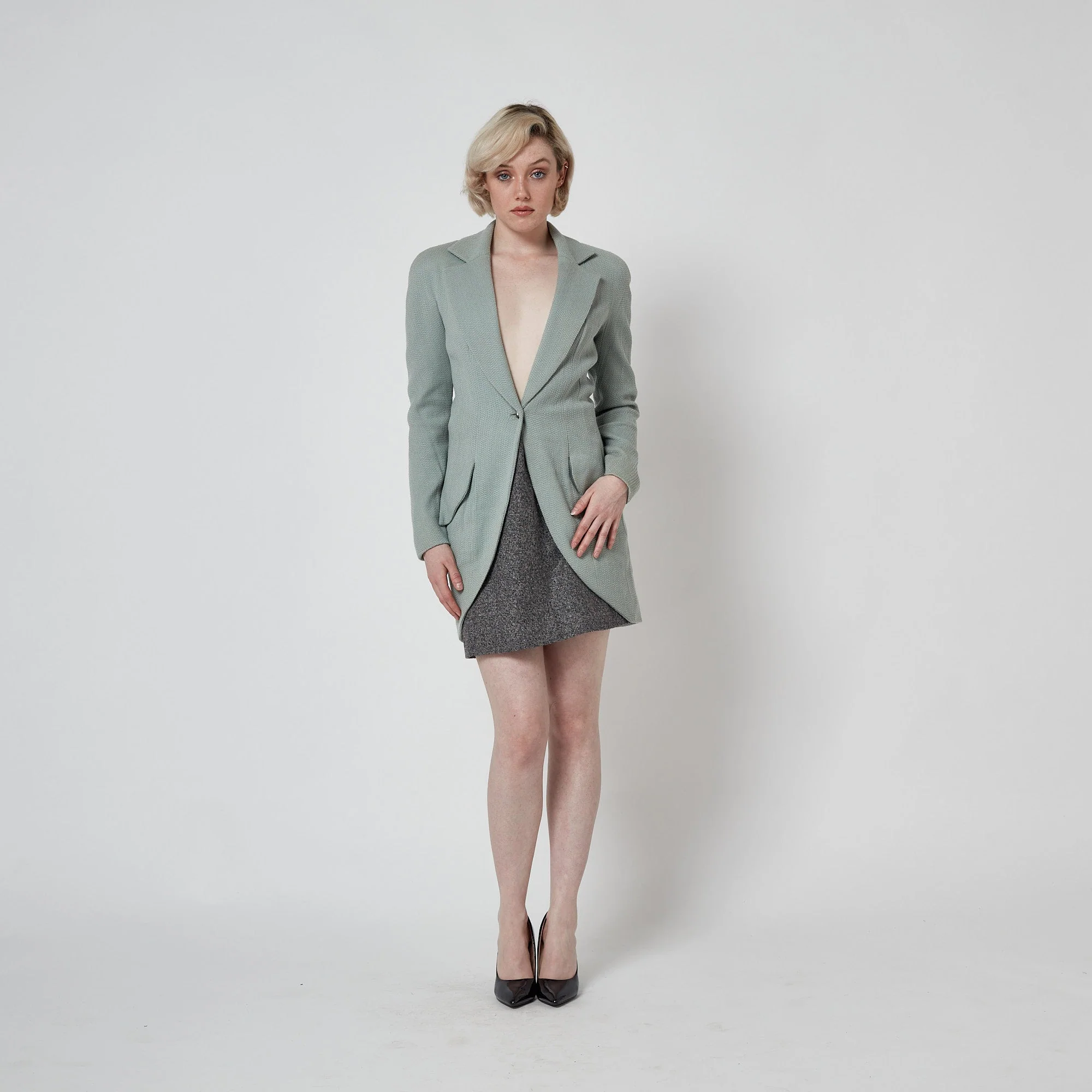 1998 Christian Dior Runway Documented Seafoam Green Elongated Jacket - Image 25