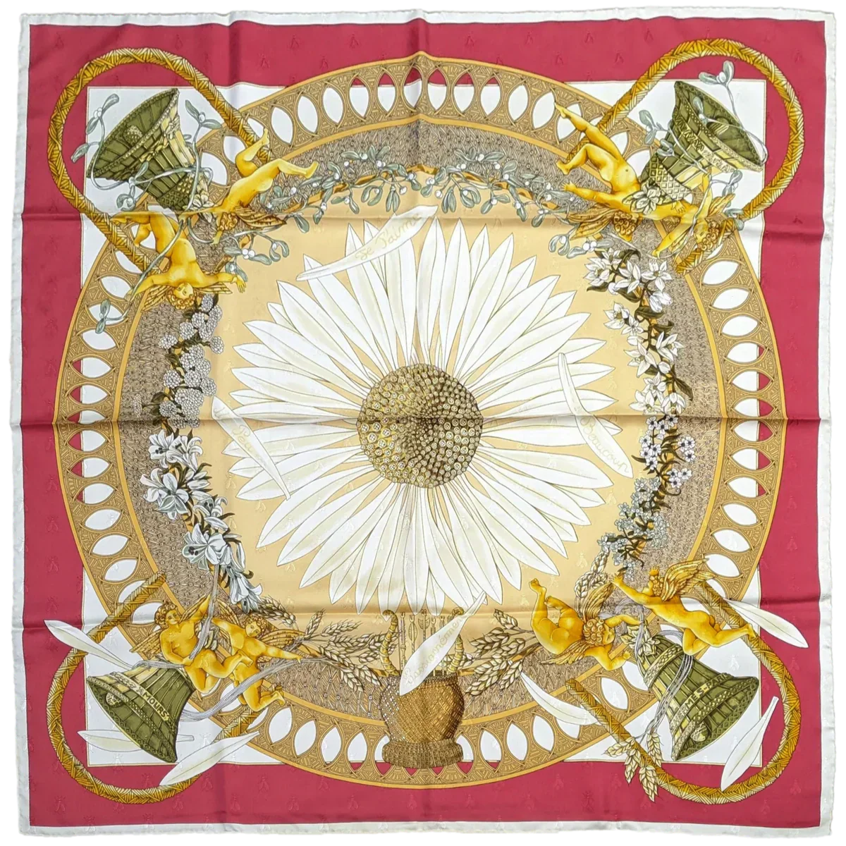 1999 Hermès Red “Amours” by Annie Faivre 90cm Silk Twill Scarf