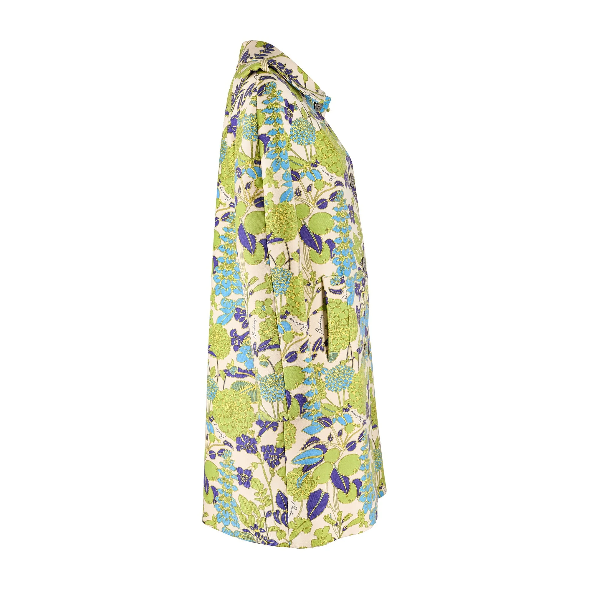 2003 Burberry Green Blue Yellow Floral Wool Coat - Image 8