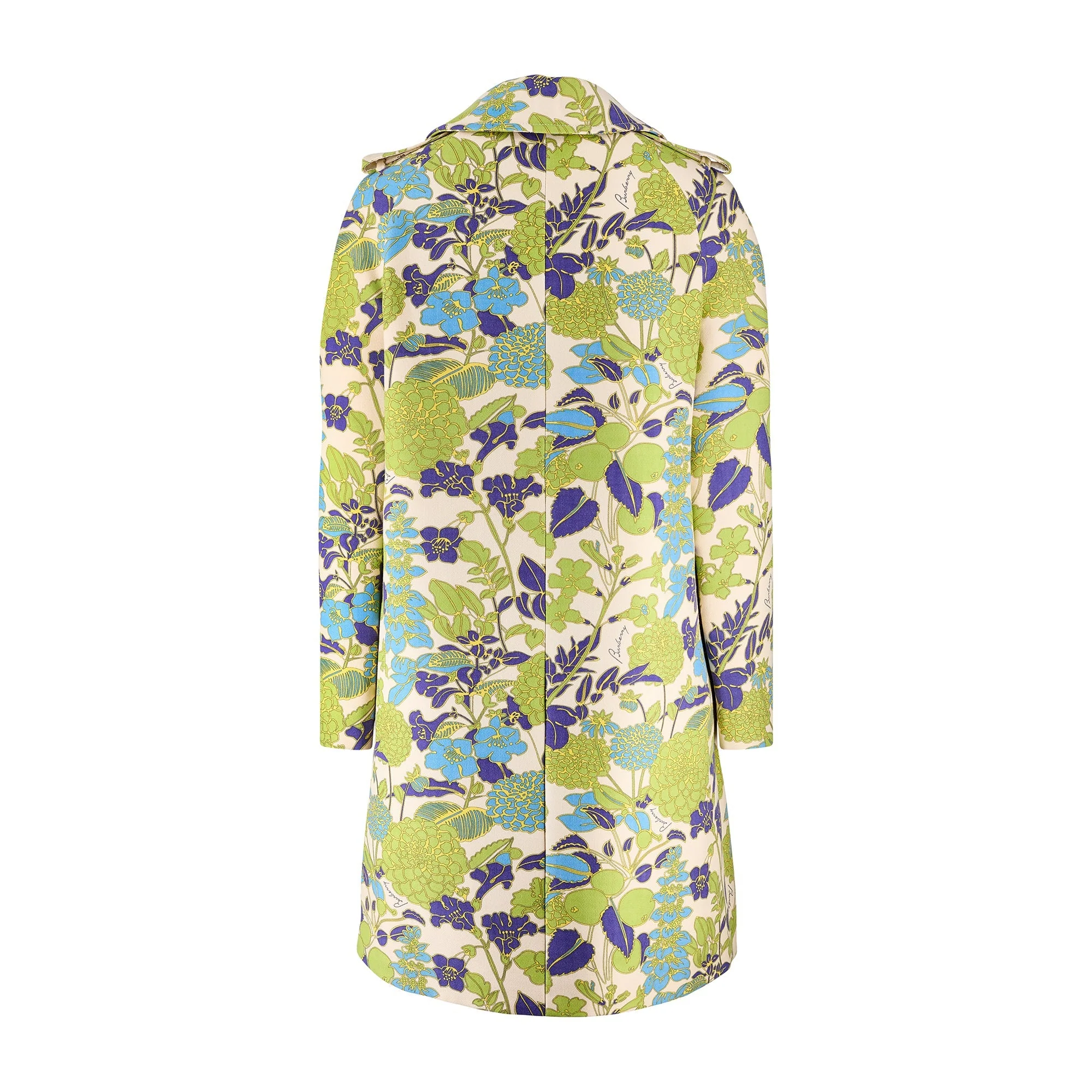 2003 Burberry Green Blue Yellow Floral Wool Coat - Image 9