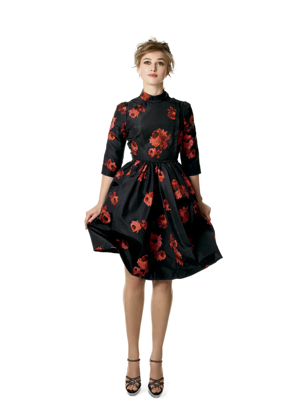 2006 Prada Runway Documented Black Silk and Red Rose Print Dress - Image 9