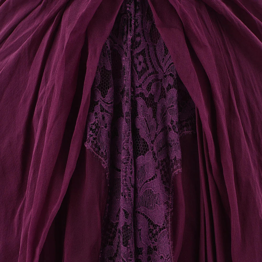 2010s Alberta Ferretti Aubergine Silk Chiffon and Lace Halterneck Dress - Image 4