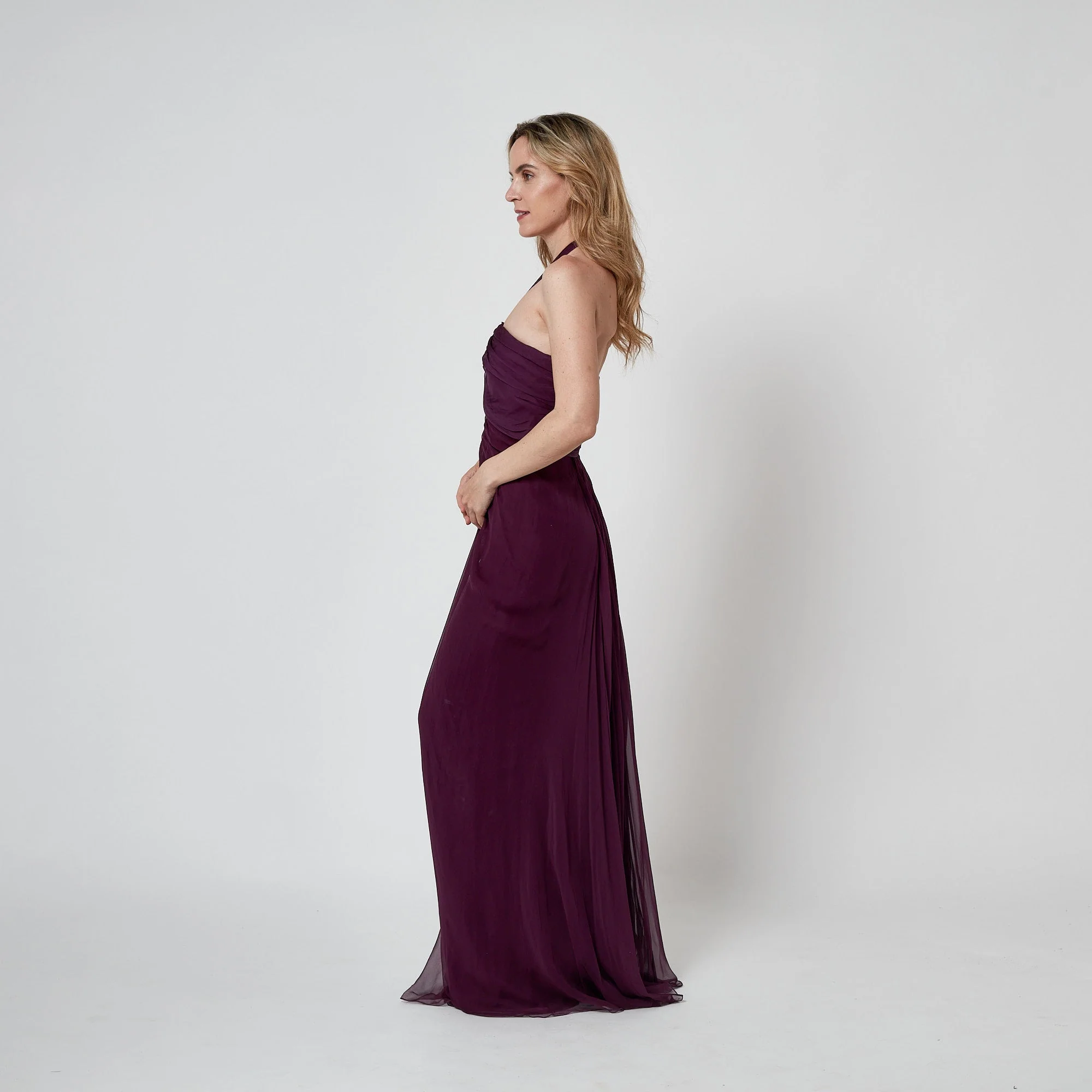 2010s Alberta Ferretti Aubergine Silk Chiffon and Lace Halterneck Dress - Image 7
