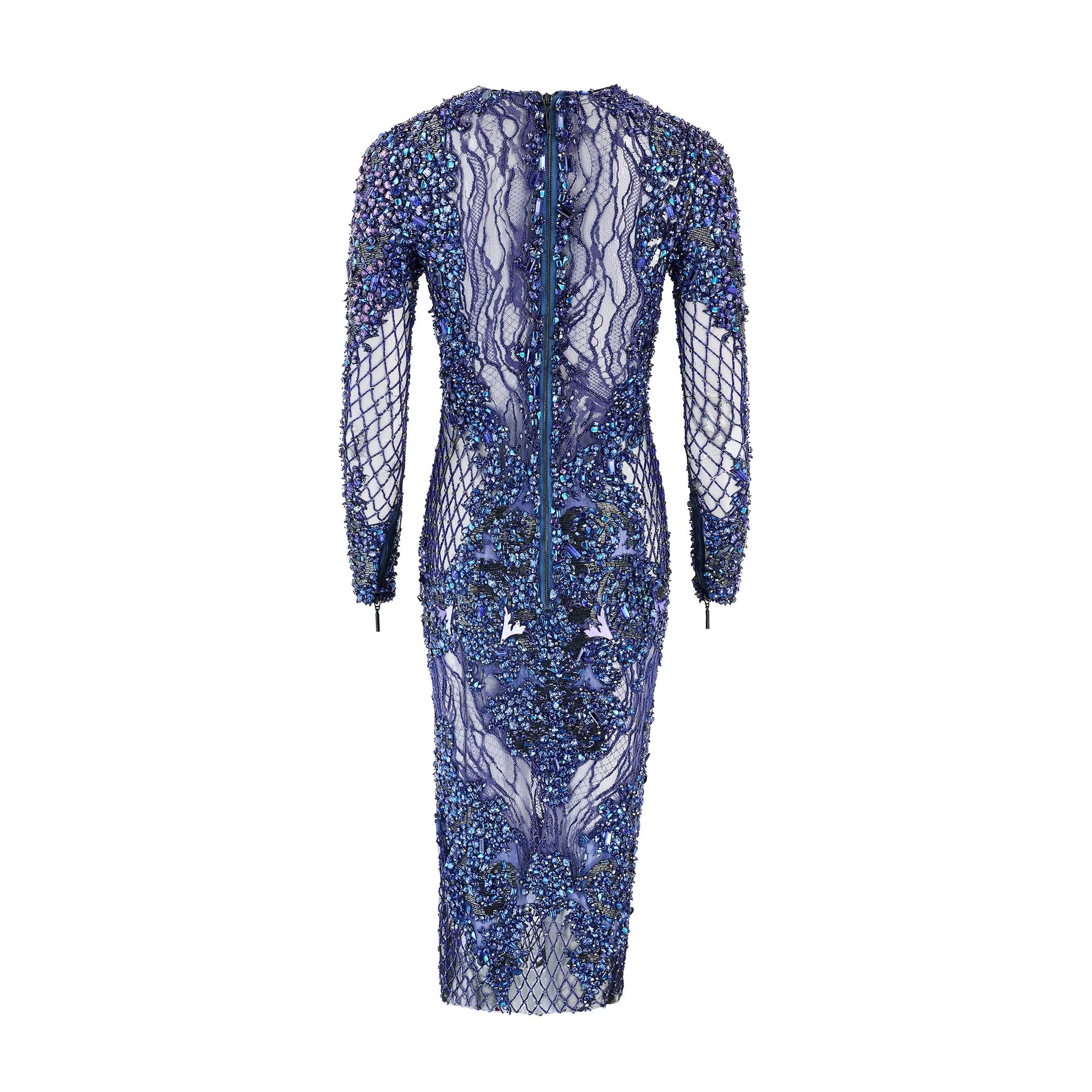 2014 Julien Macdonald Runway Blue Sequin Beaded Dress - Image 12