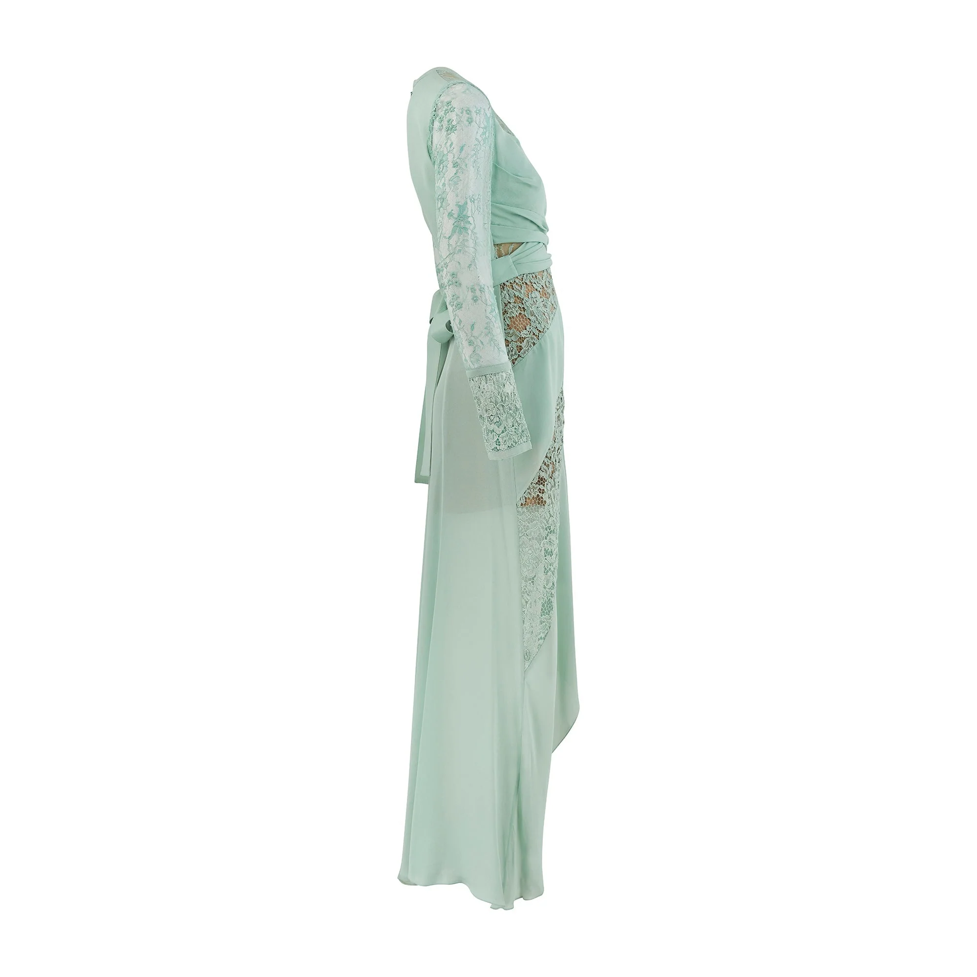 2018 Elie Saab Documented Turquoise Lace and Silk Gown - Image 2