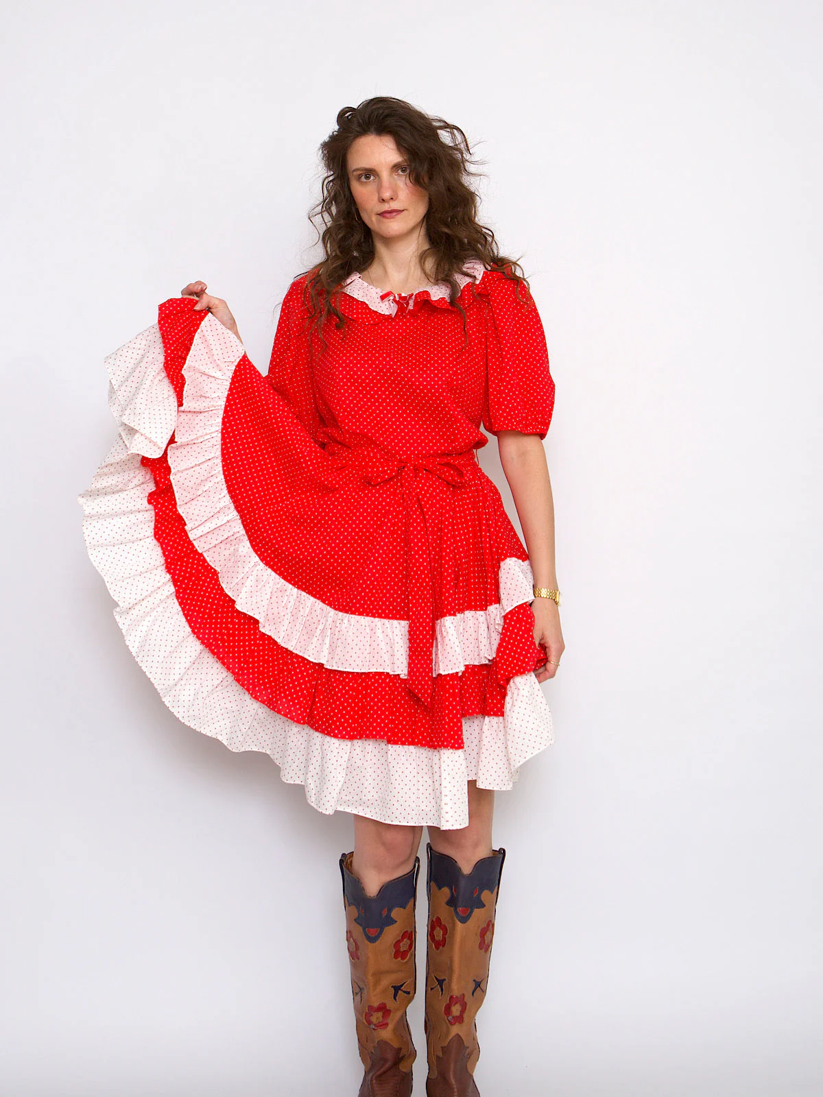 50s Vintage pinup red polka dot dress - Image 11