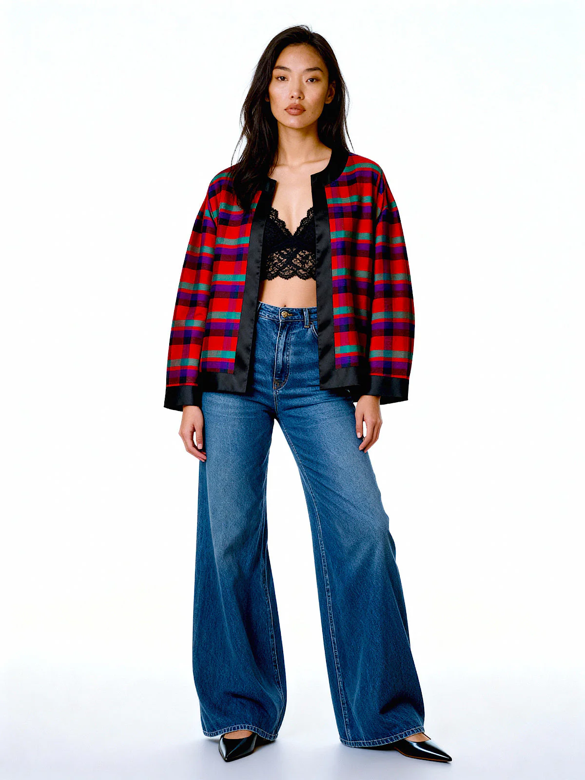 80S VINTAGE PURE SILK TARTAN BOXY BLAZER - Image 11