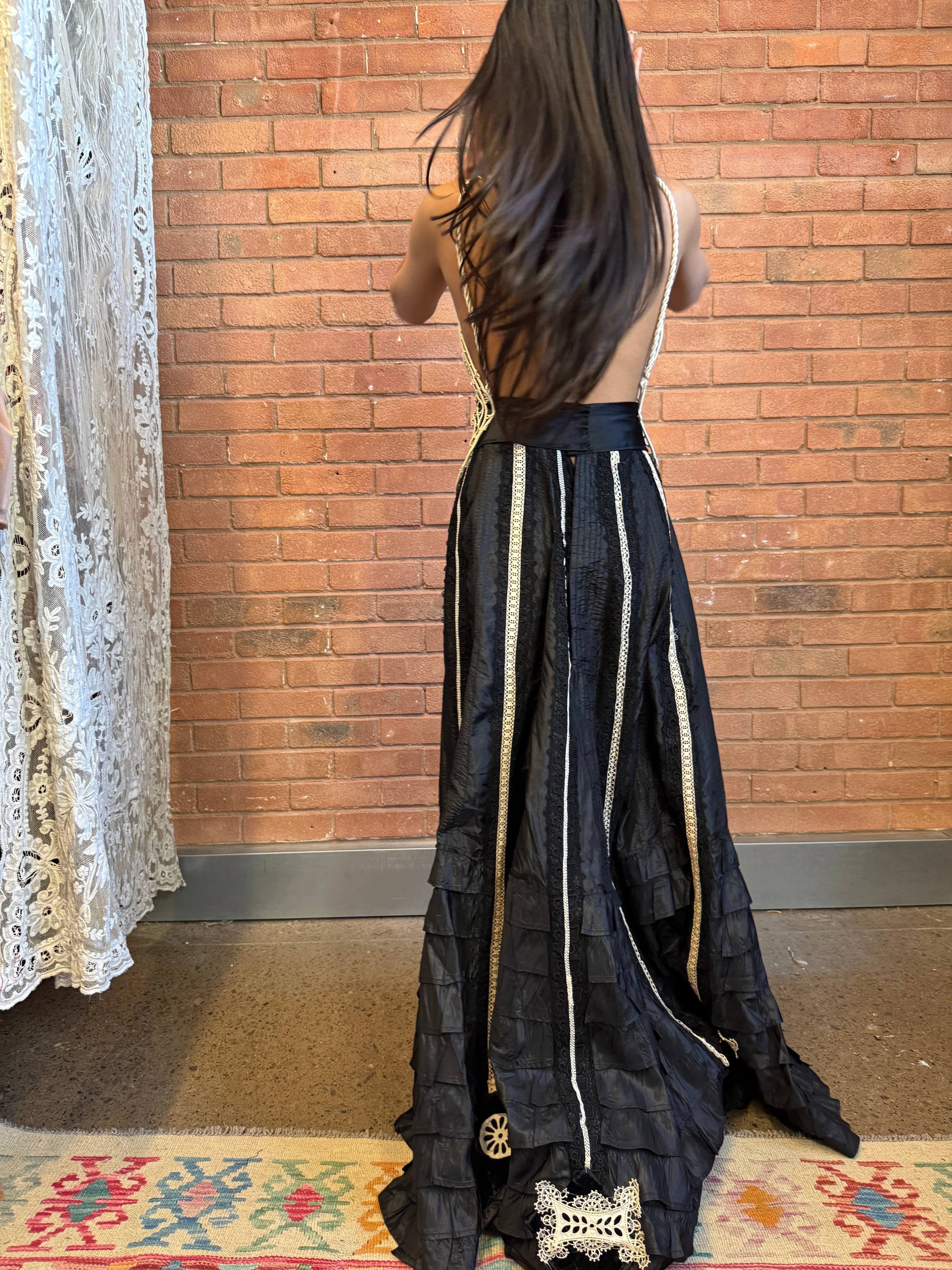 Alina, reworked Victorian tape work and silk lace dress - Image 11