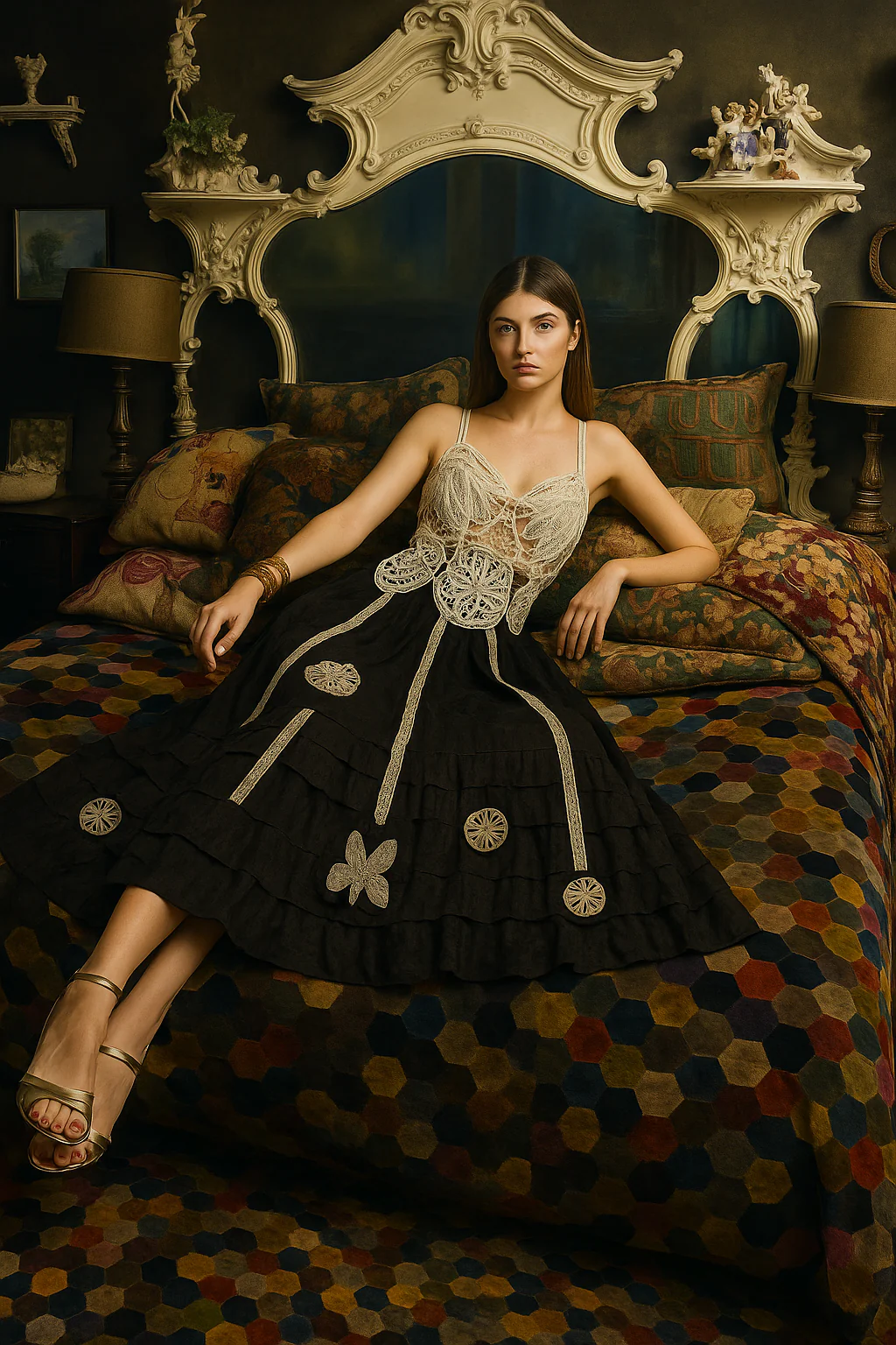 Alina, reworked Victorian tape work and silk lace dress - Image 12